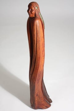 Troy Williams Carved Juniper Wood & Brass Sculpture of a Native American Woman