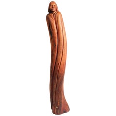 Sculpture en bois de Juniper sculpté et en laiton de Troy Williams représentant une femme amérindienne