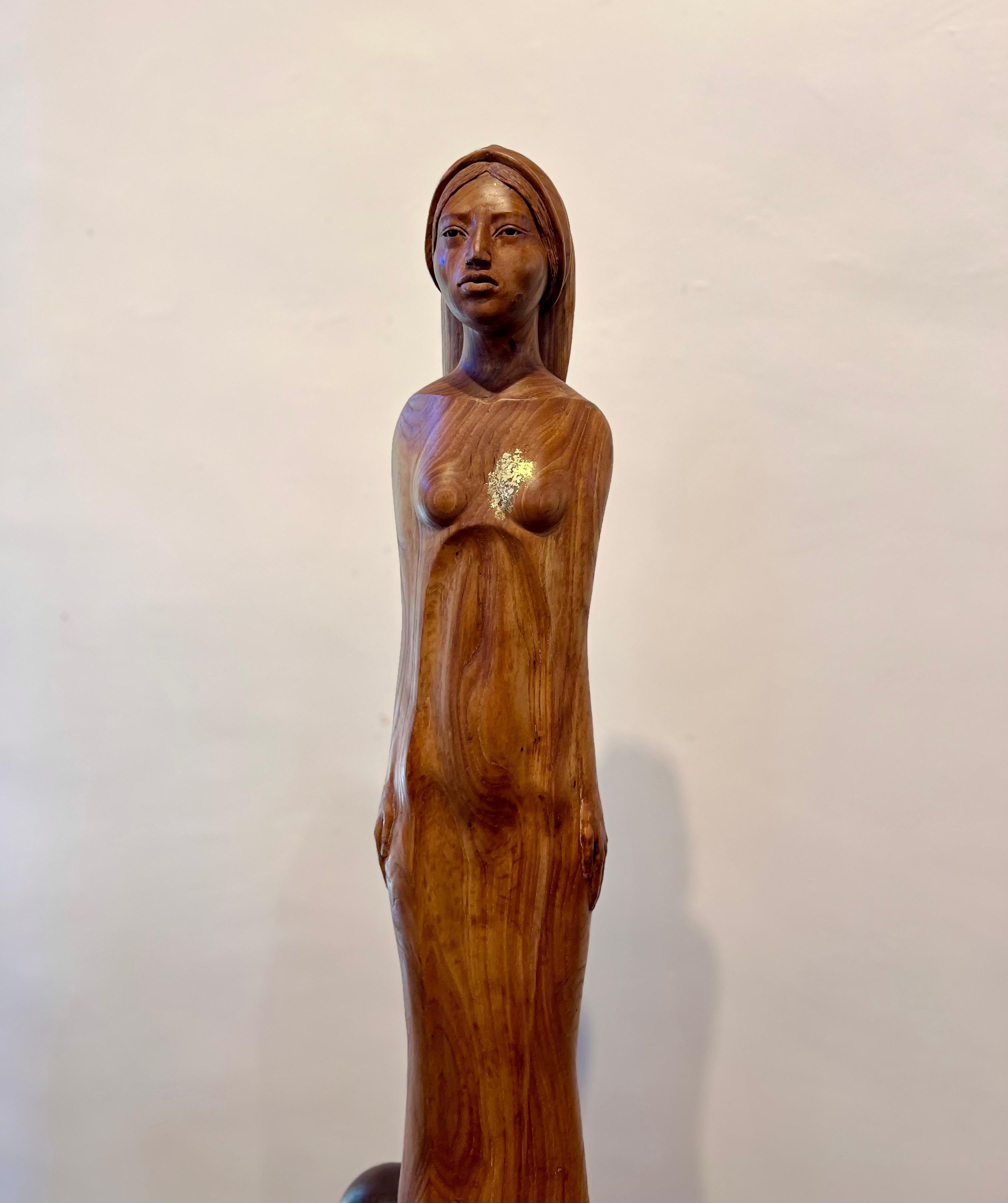 A Shattered Heart, sculpture by Troy Williams, wood, gold leaf, steel, female For Sale 1