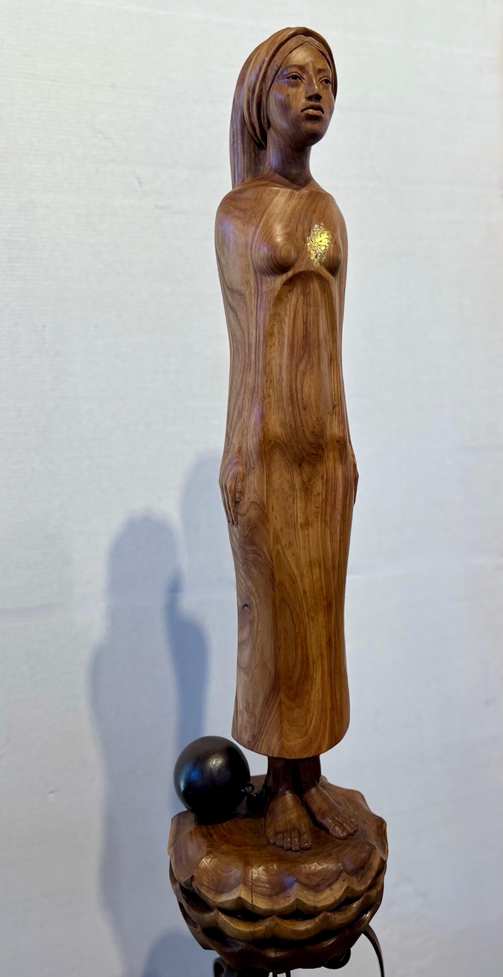 A Shattered Heart, sculpture by Troy Williams, wood, gold leaf, steel, female For Sale 2