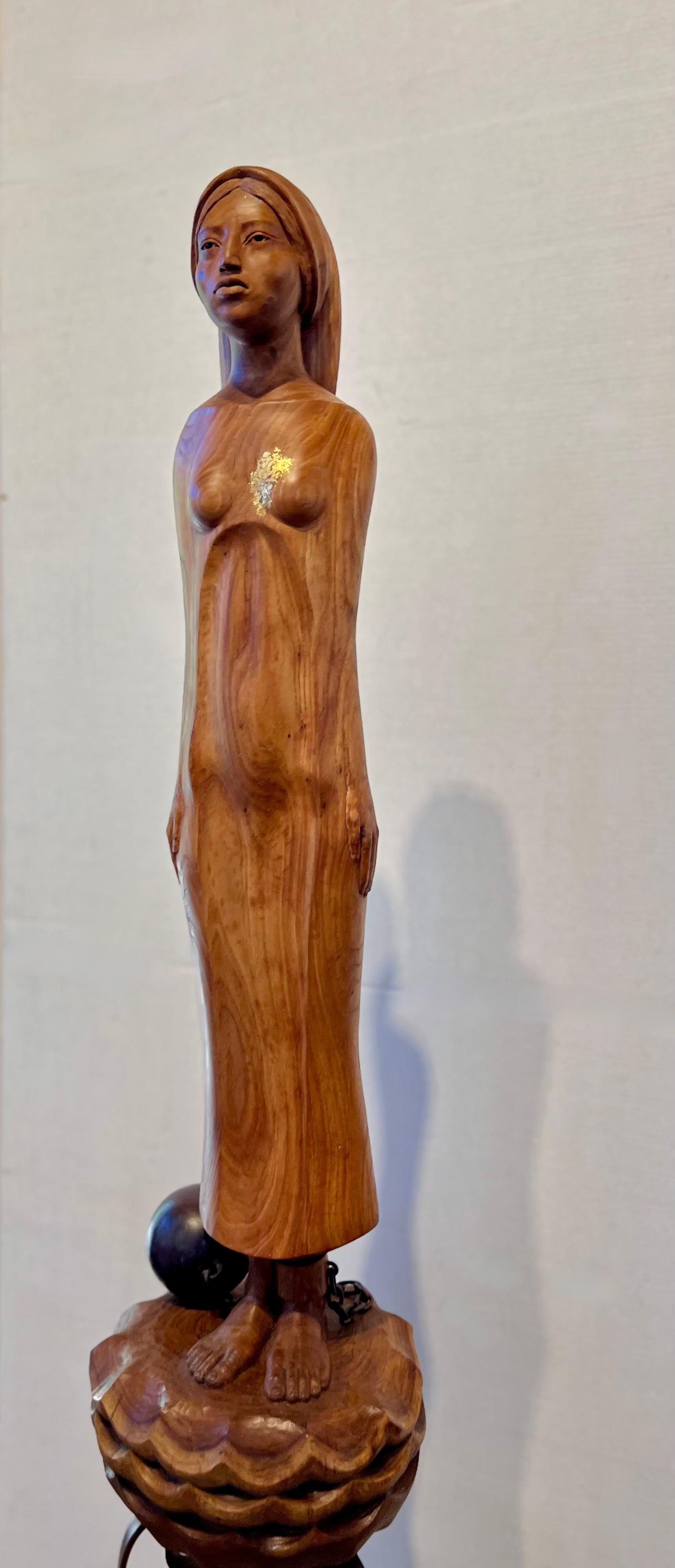 A Shattered Heart, sculpture by Troy Williams, wood, gold leaf, steel, female For Sale 4