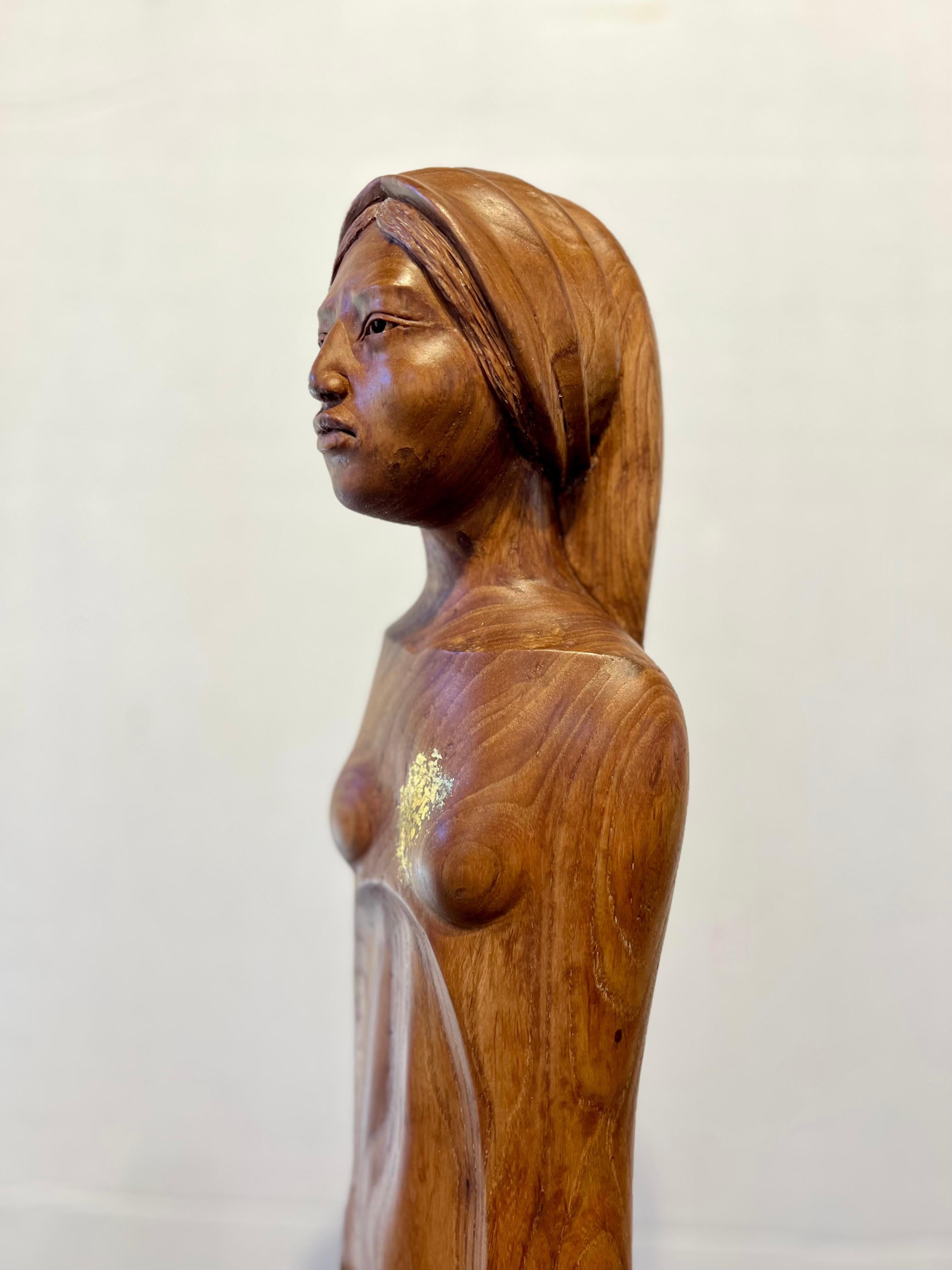 A Shattered Heart, sculpture by Troy Williams, wood, gold leaf, steel, female For Sale 7