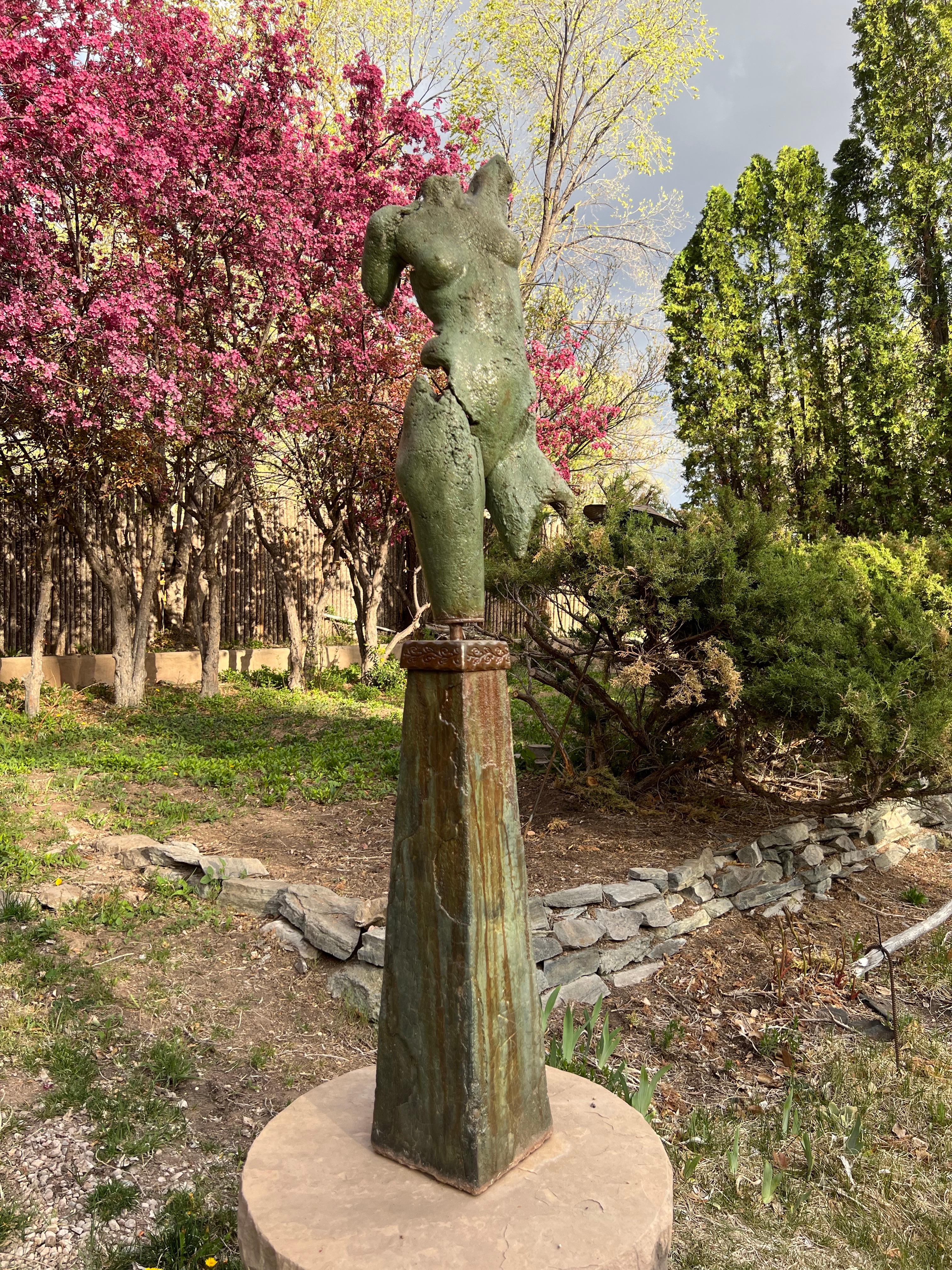 Athena, concrete sculpture by Troy Williams, female, nude, steel, green, cement For Sale 1