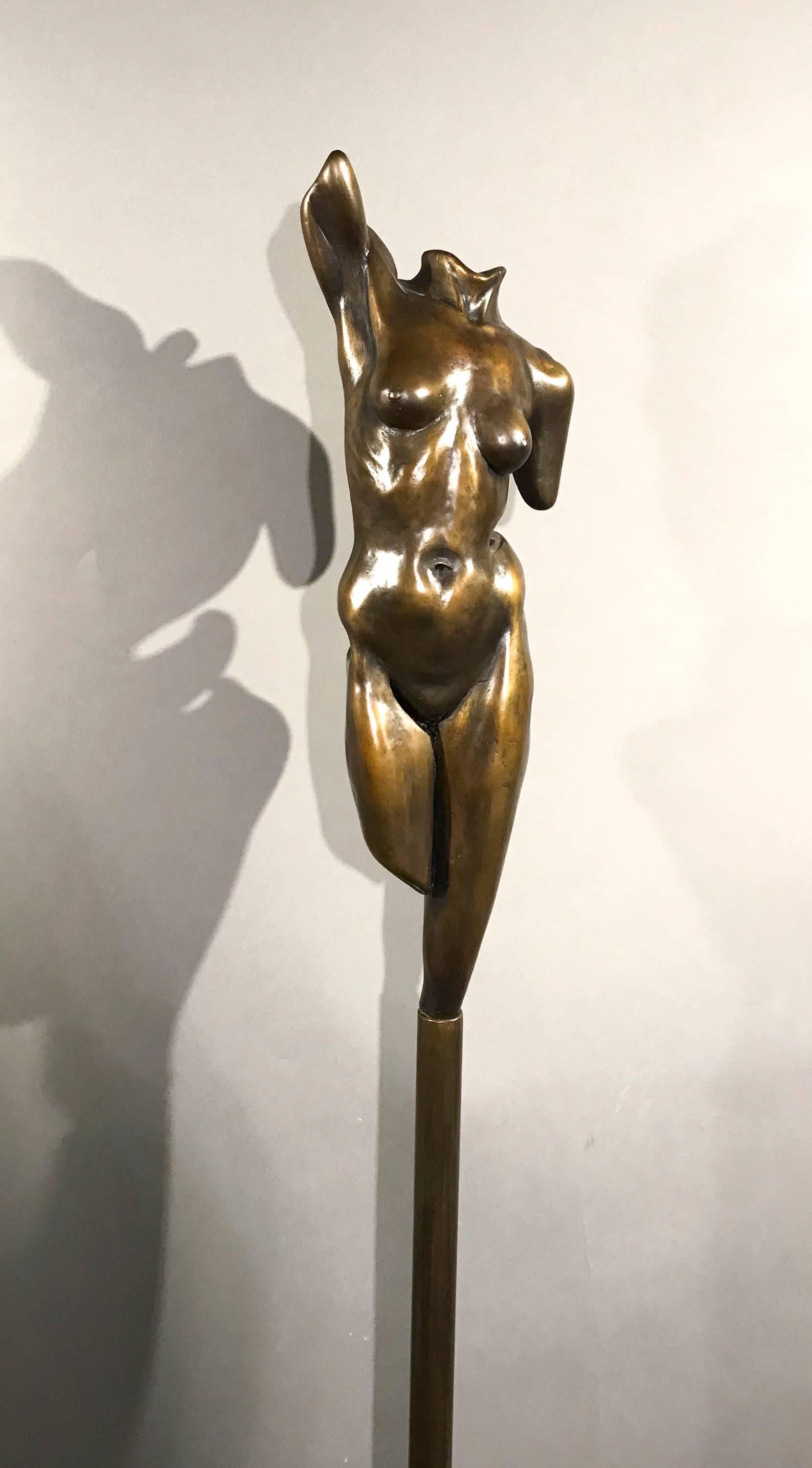 Athena, bronze female nude on column, brown patina - Sculpture by Troy Williams