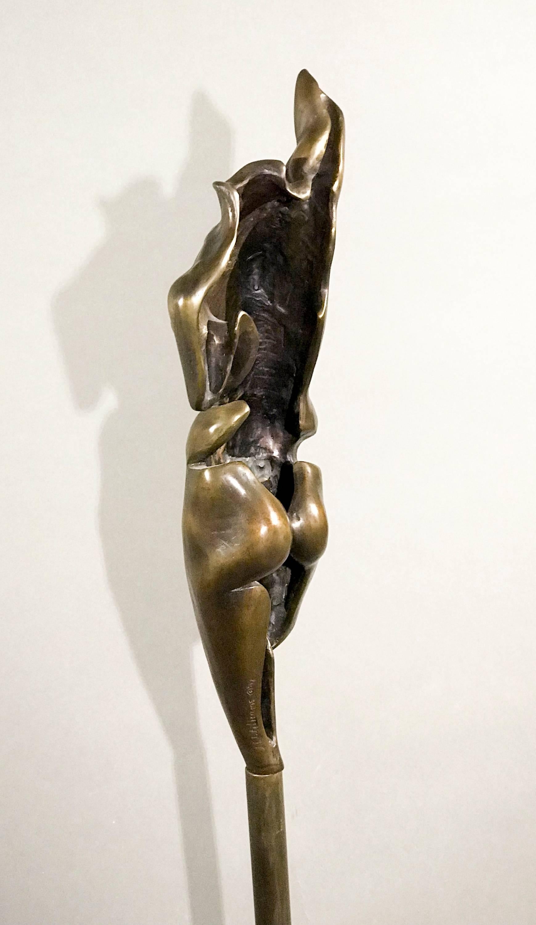 Athena, bronze female nude on column, brown patina - Contemporary Sculpture by Troy Williams