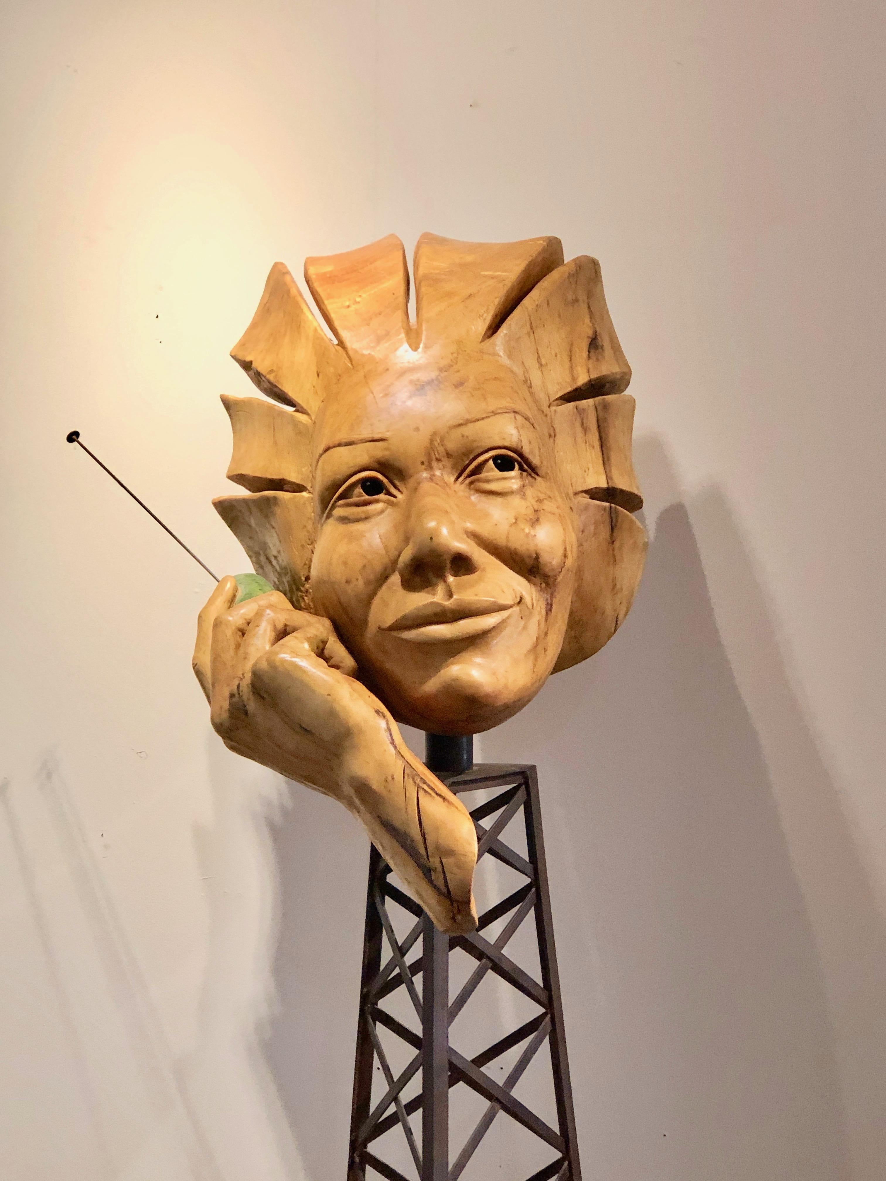Disconnect, wood sculpture by Troy Williams, telephone, cell phone tower, steel For Sale 6