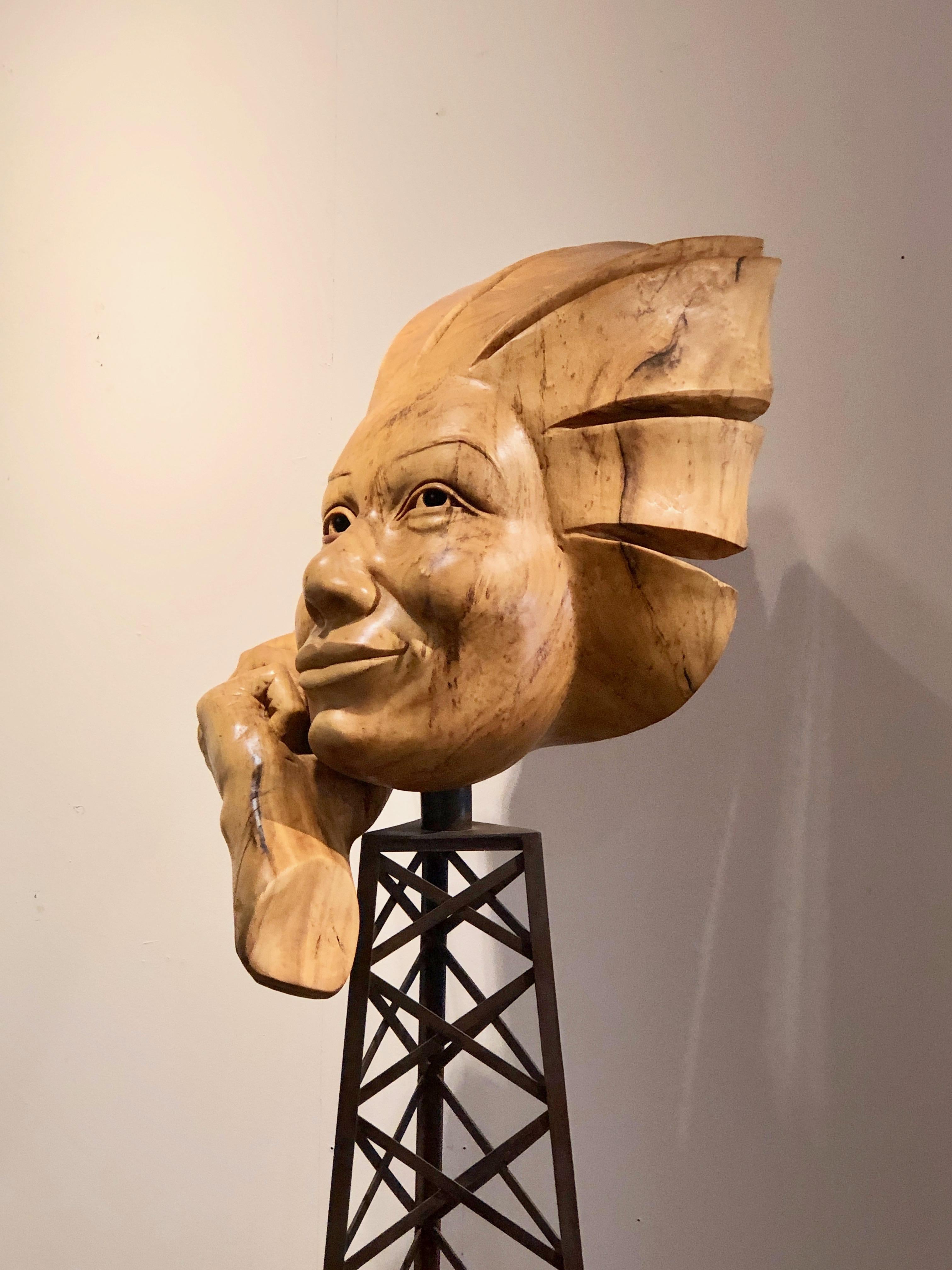 Disconnect, wood sculpture by Troy Williams, telephone, cell phone tower, steel For Sale 7