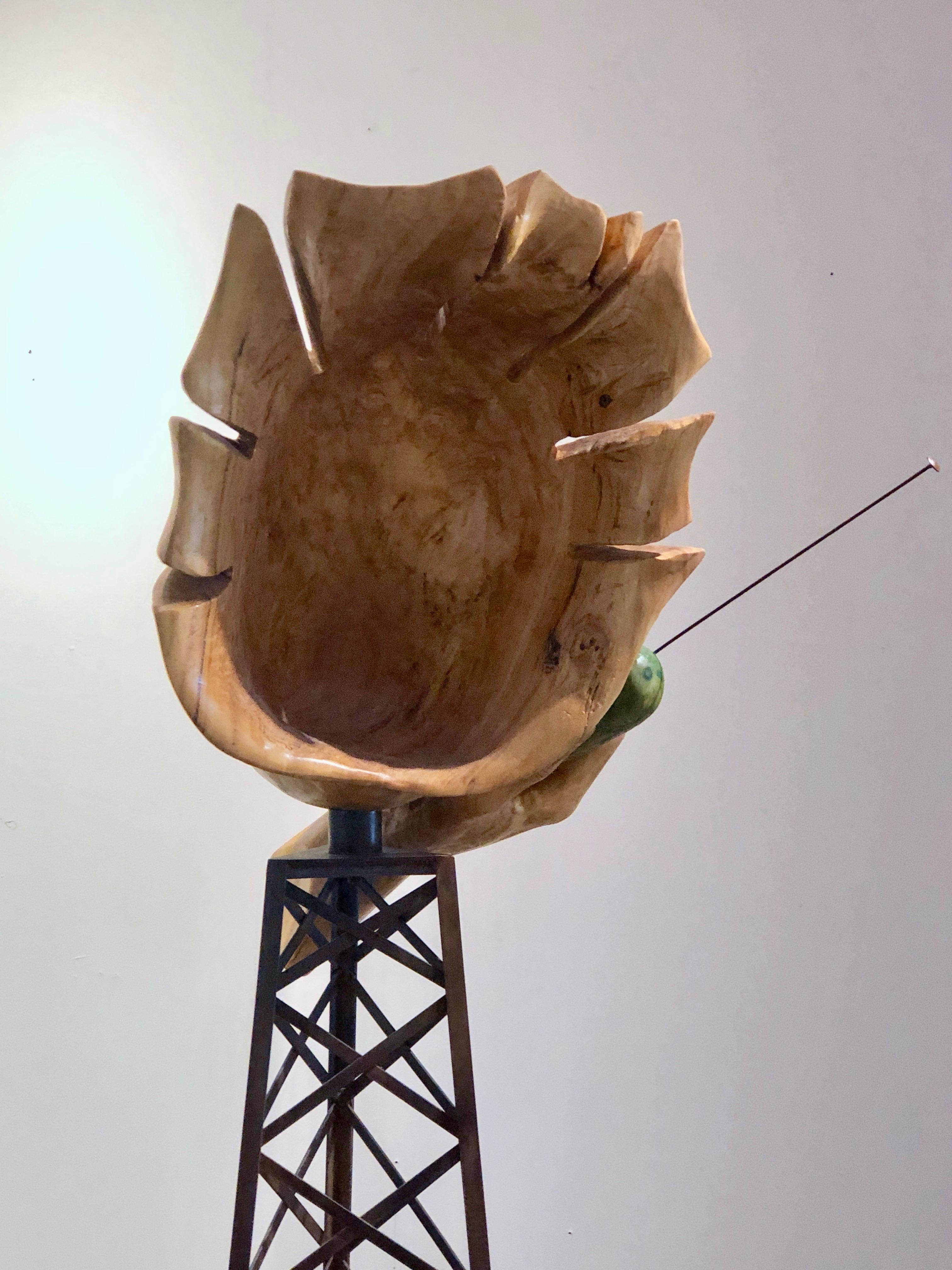 Disconnect, wood sculpture by Troy Williams, telephone, cell phone tower, steel For Sale 1