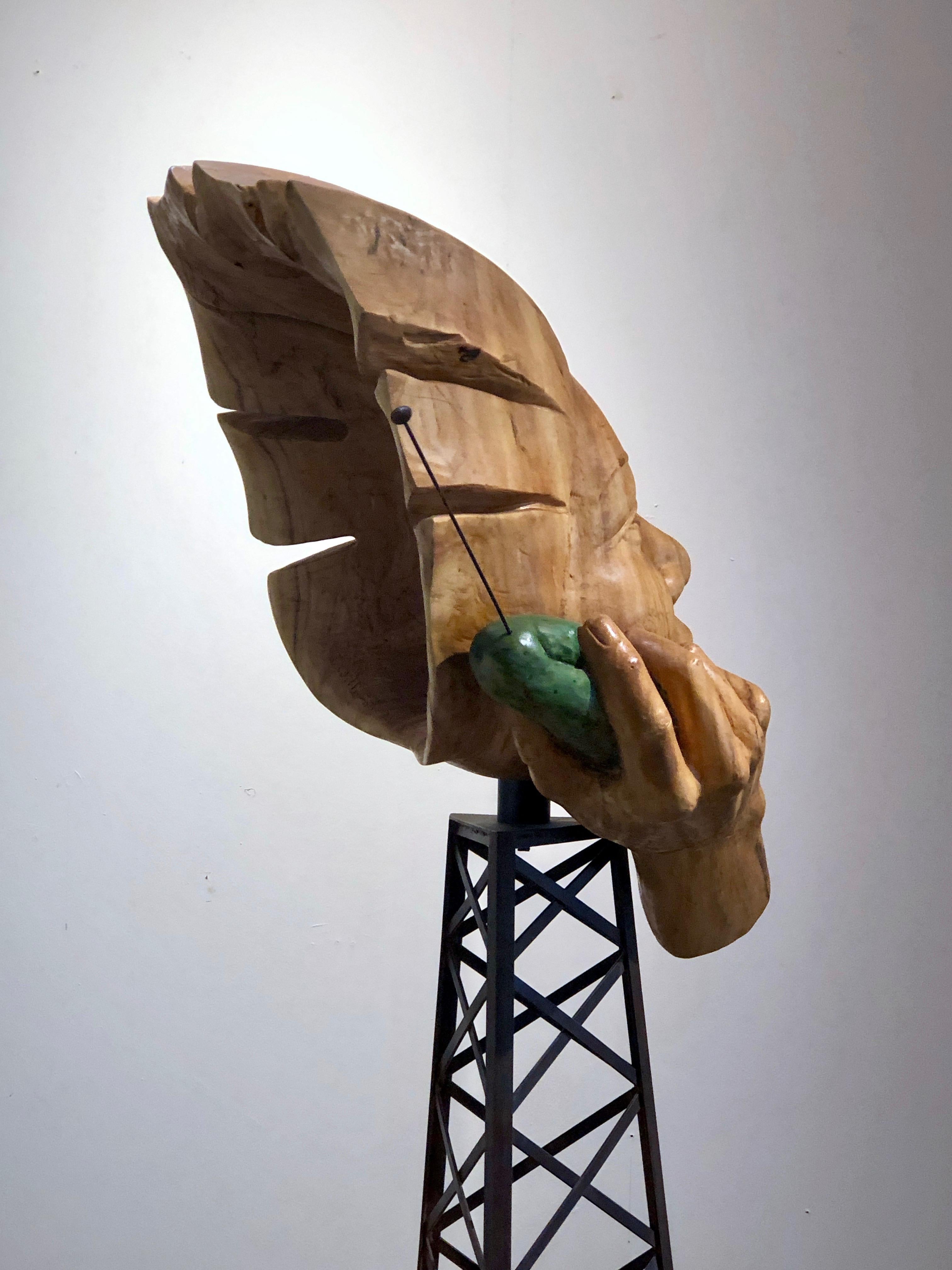 Disconnect, Holzskulptur von Troy Williams, Telefon, Mobilfunkturm, Stahl im Angebot 5