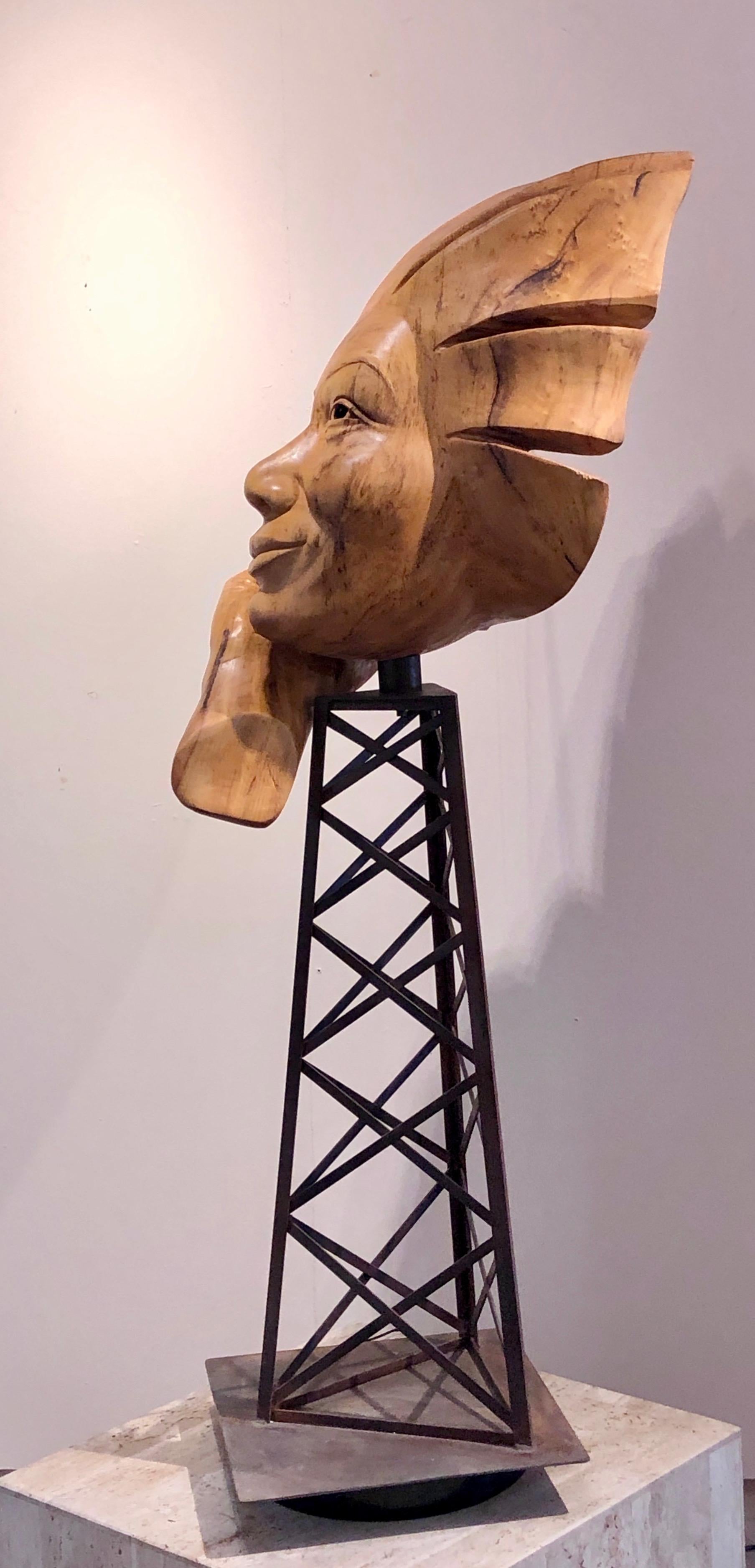 Disconnect, wood sculpture by Troy Williams, telephone, cell phone tower, steel For Sale 4