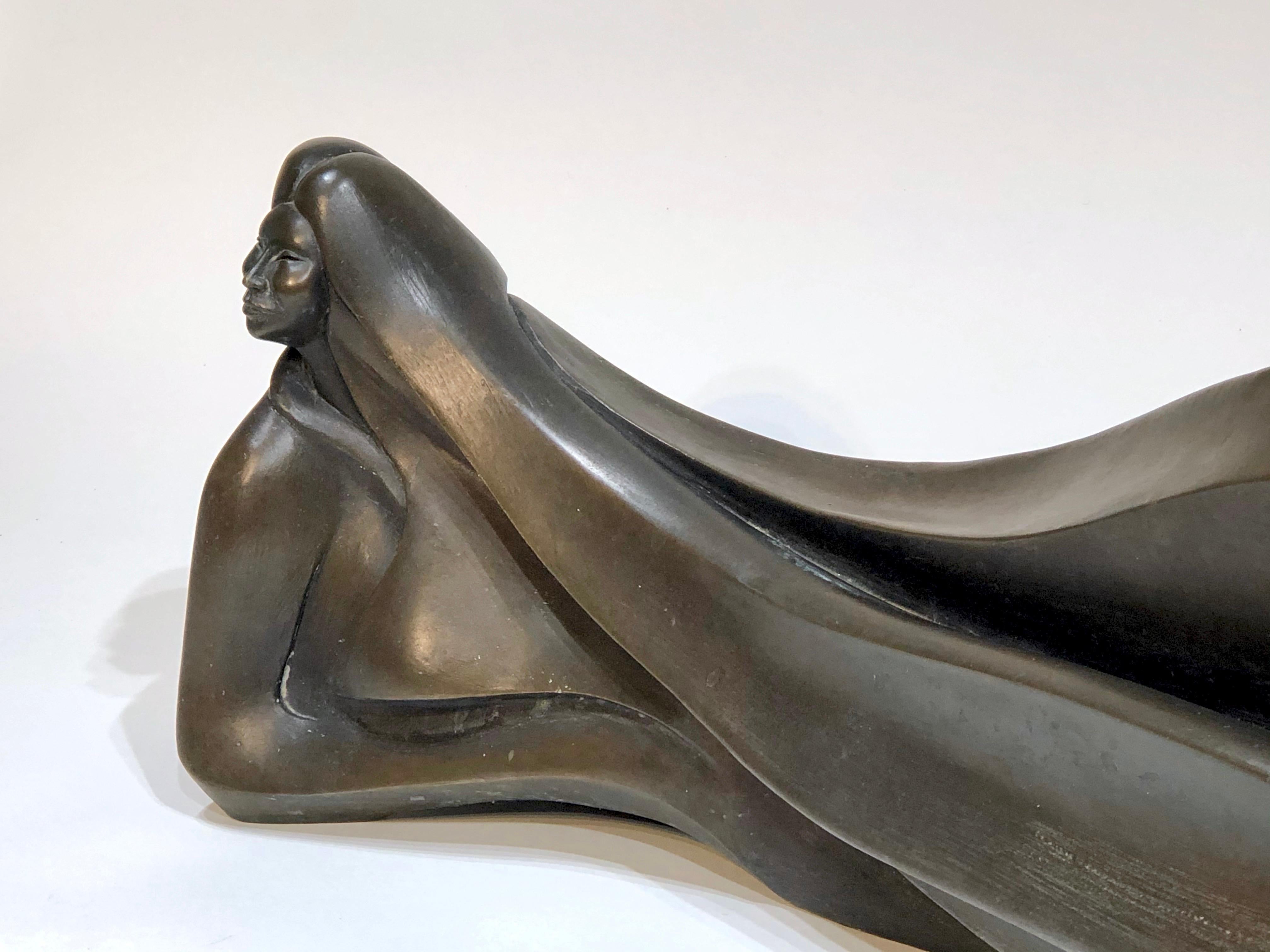 Elegance, by Troy Williams, bronze sculpture, reclining female figure, brown 1