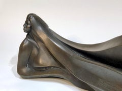 Elegance, by Troy Williams, bronze sculpture, reclining female figure, brown