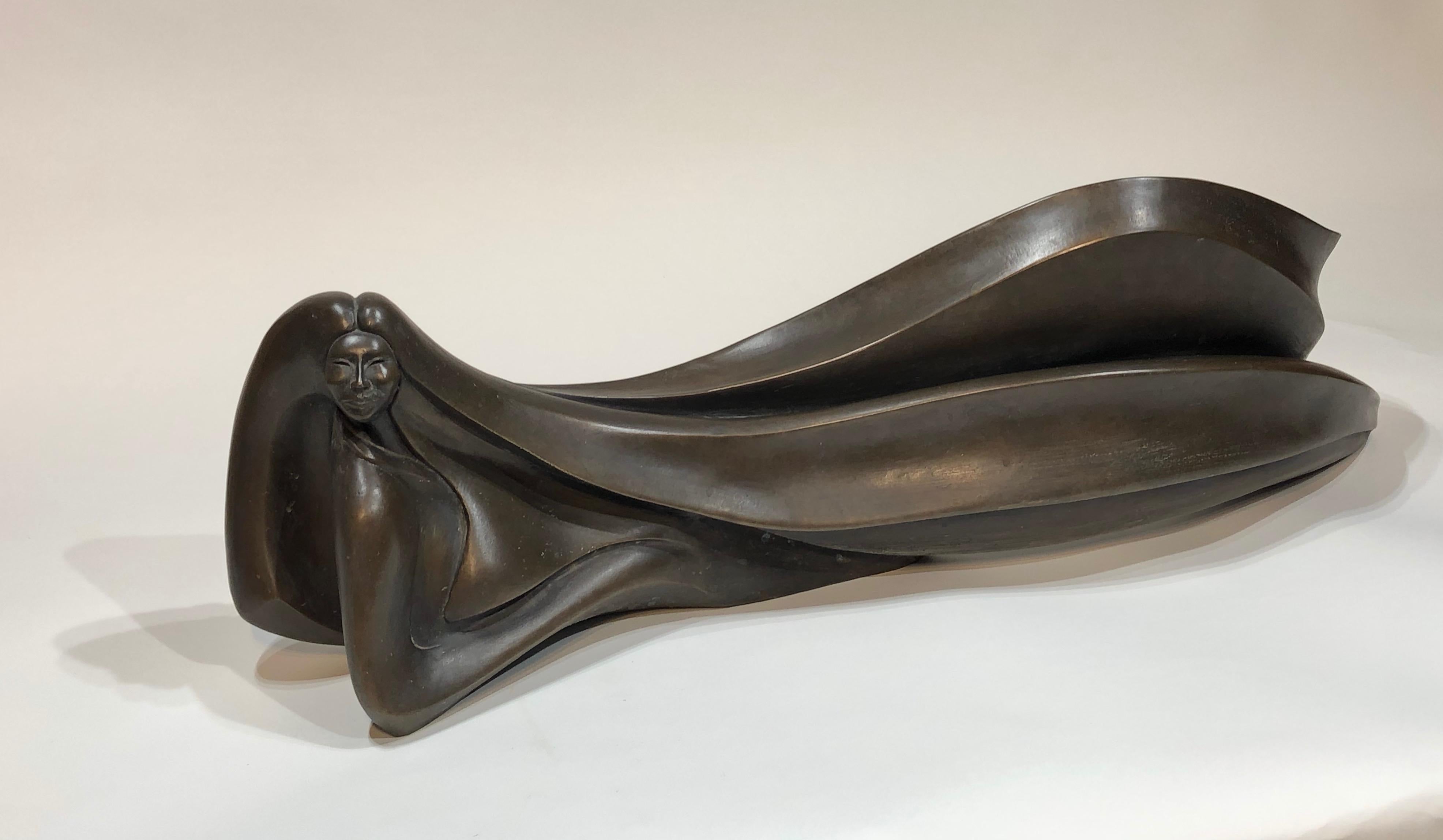 Elegance, by Troy Williams, bronze sculpture, reclining female figure, brown

limited edition of 15
