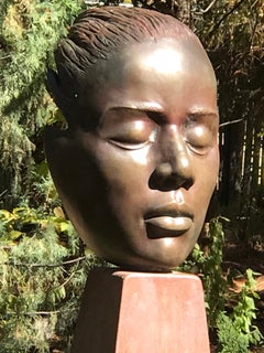 Reflejos, busto femenino en bronce escultura contemplativa pacífica Troy Williams