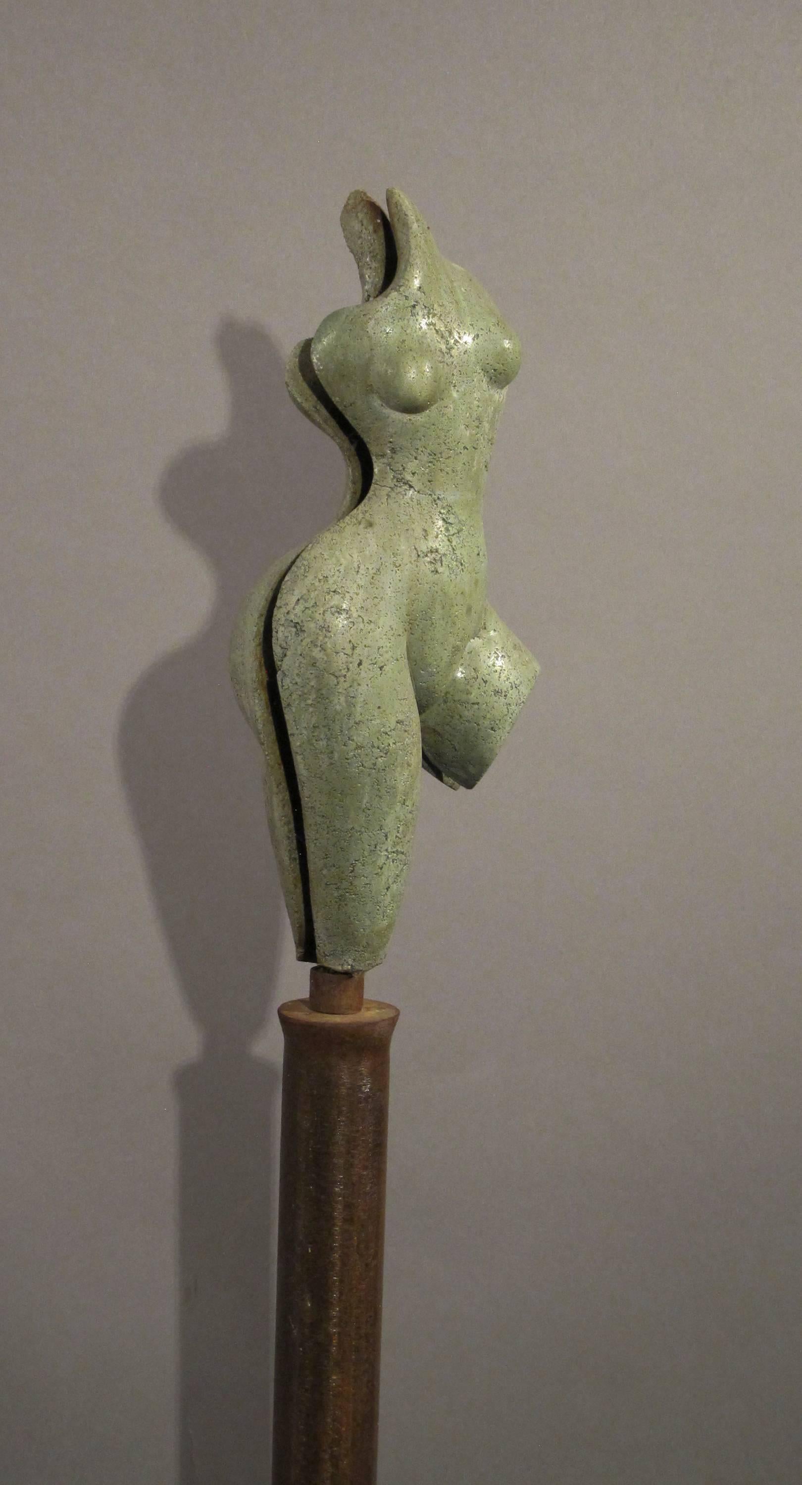 Sunrise, green concrete female nude form on steel column - Mixed Media Art by Troy Williams