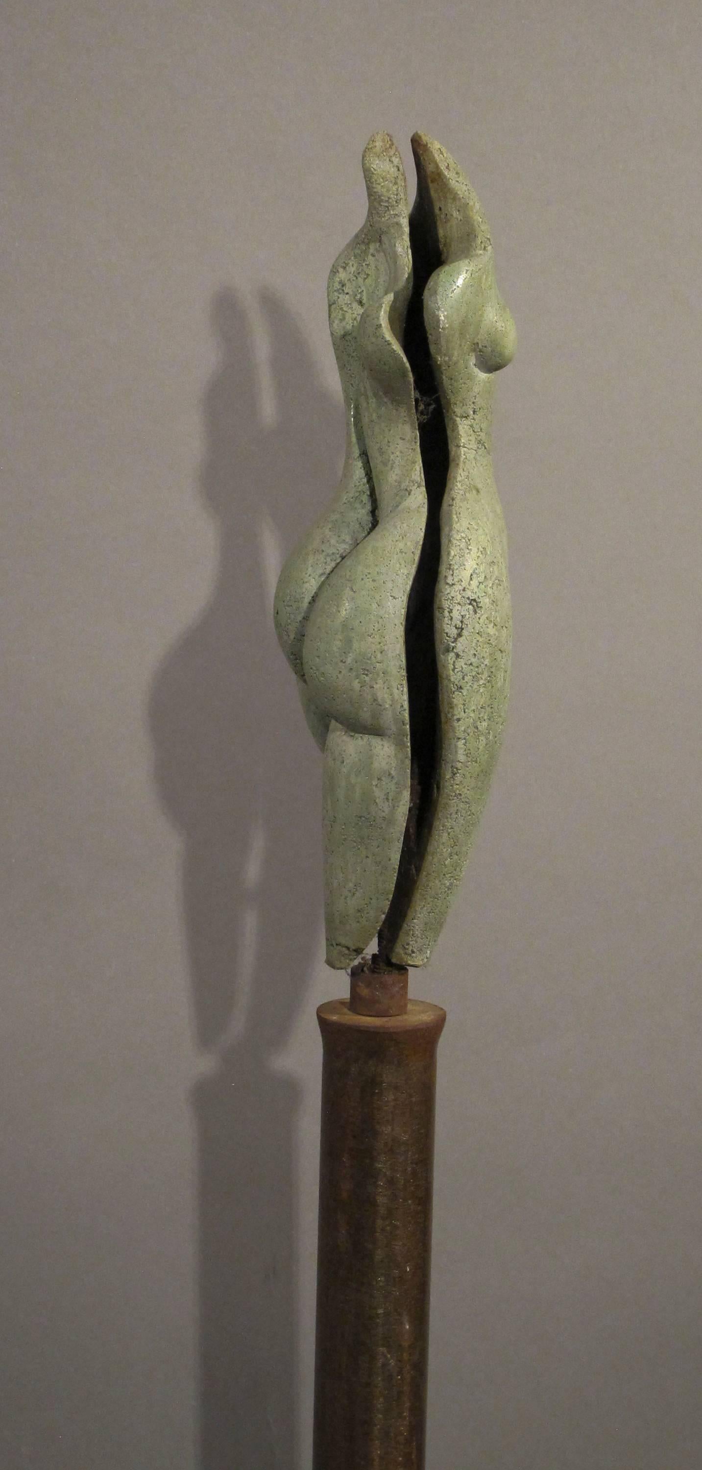 Sunrise, green concrete female nude form on steel column - Contemporary Mixed Media Art by Troy Williams