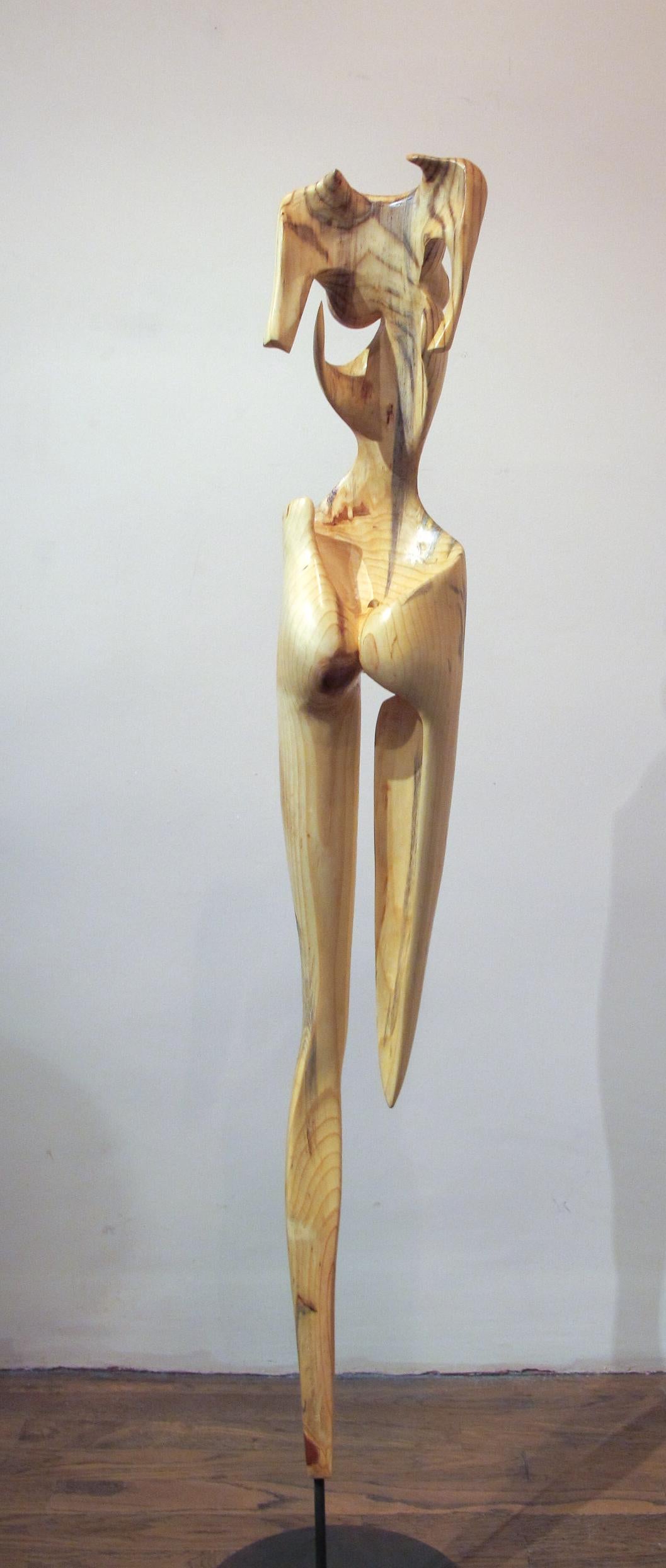 Türkis-Frau, Skulptur, von Troy Williams, Holz, Türkis, Stahl, nackt im Angebot 1