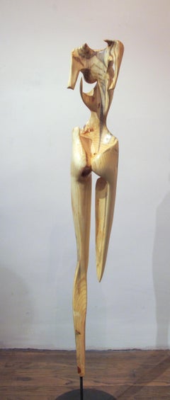 Donna turchese, scultura di Troy Williams, legno, turchese, acciaio, nudo