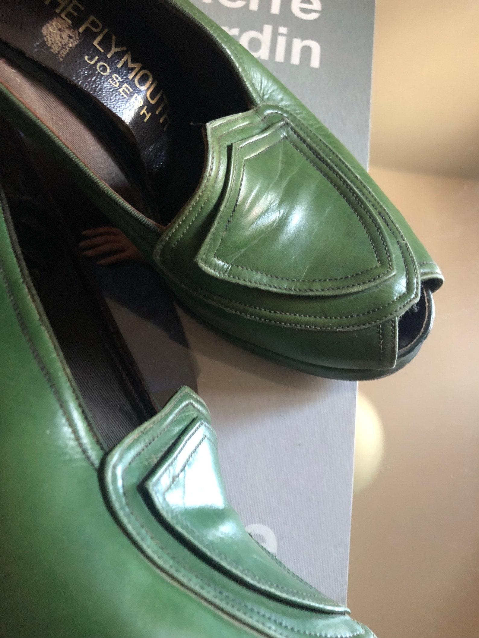 Troylings Grüne Leder-Pumps mit Peep Toe, ca. 1940er Jahre im Zustand „Hervorragend“ im Angebot in Brooklyn, NY