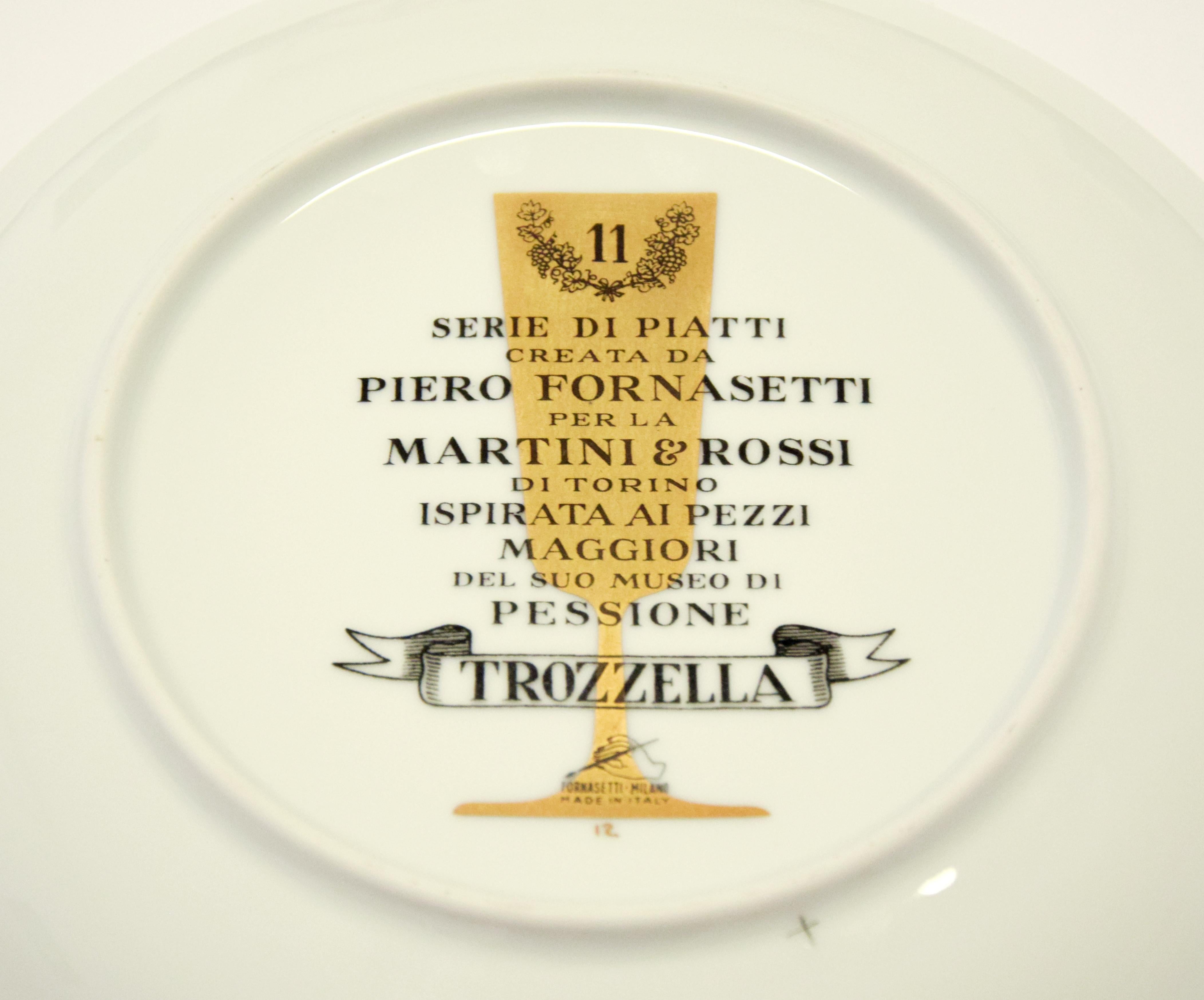 Trozzella Plate for Martini & Rossi, by P. Fornasetti, 1960s In Excellent Condition For Sale In Roma, IT