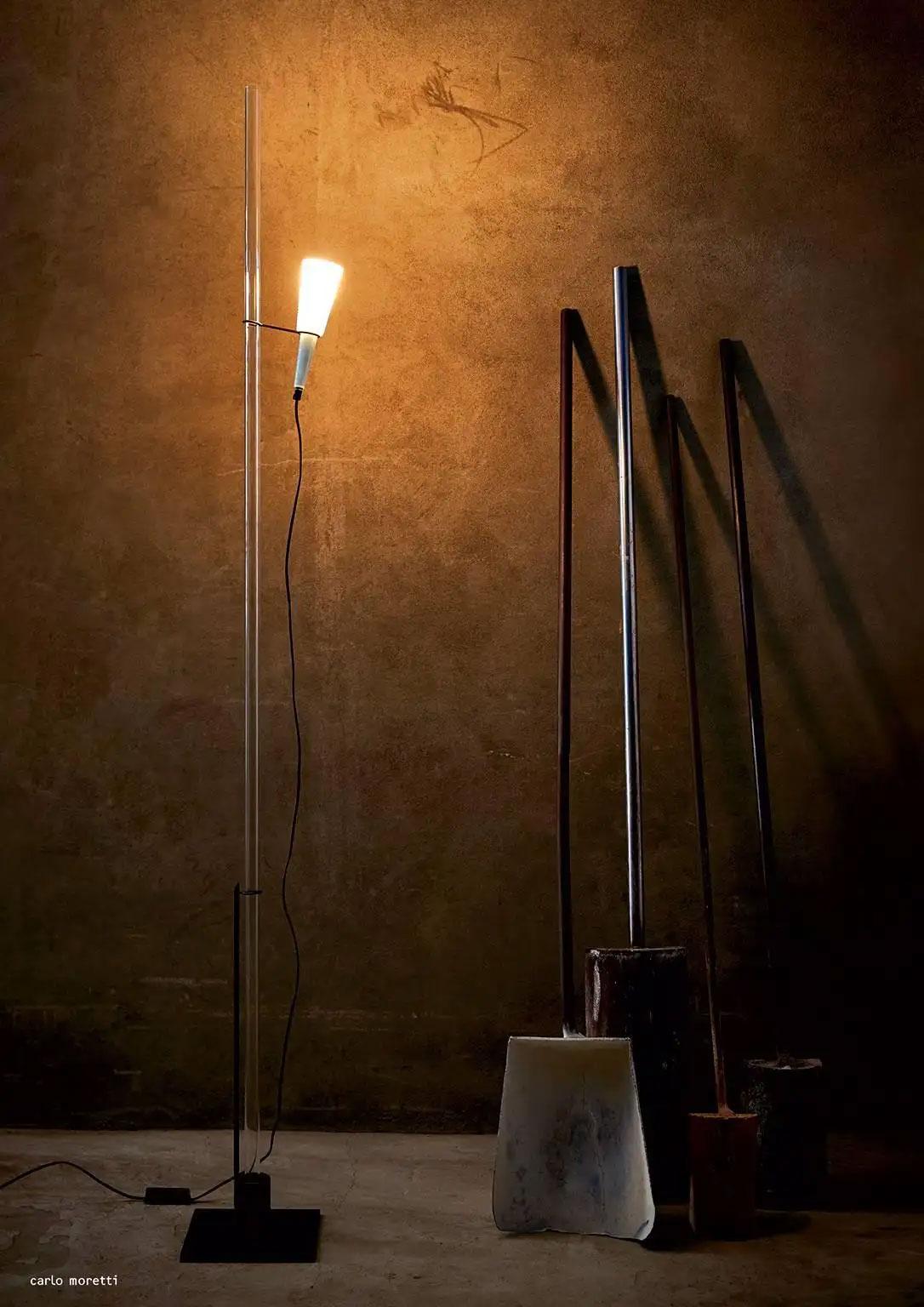 Italian Truba Mouth Blown Murano Clear and Milk Glass Floor Lamp by Carlo Moretti For Sale