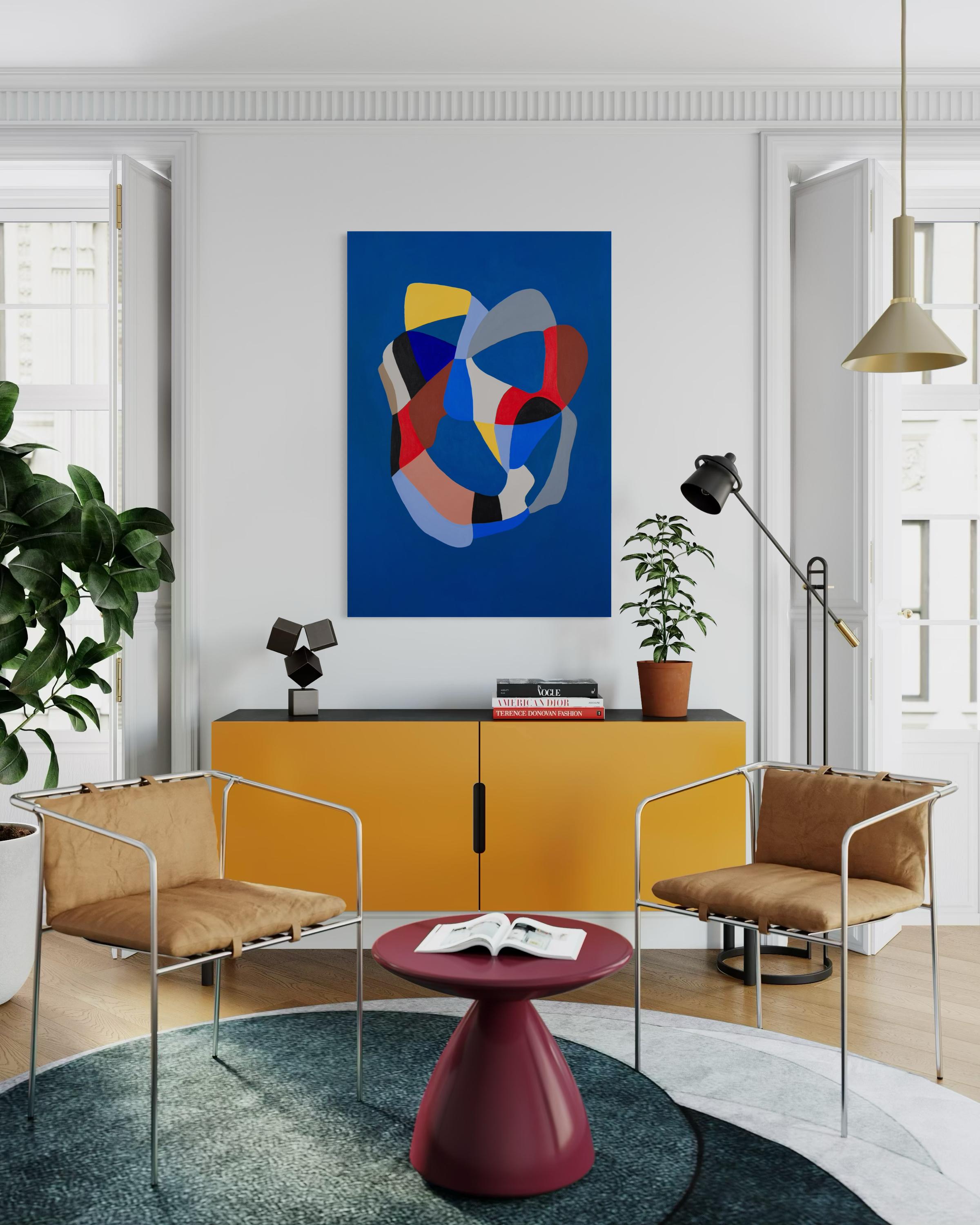 Criaturas. Composition abstraite Fond bleu - Bleu Abstract Painting par Trucco Florencia