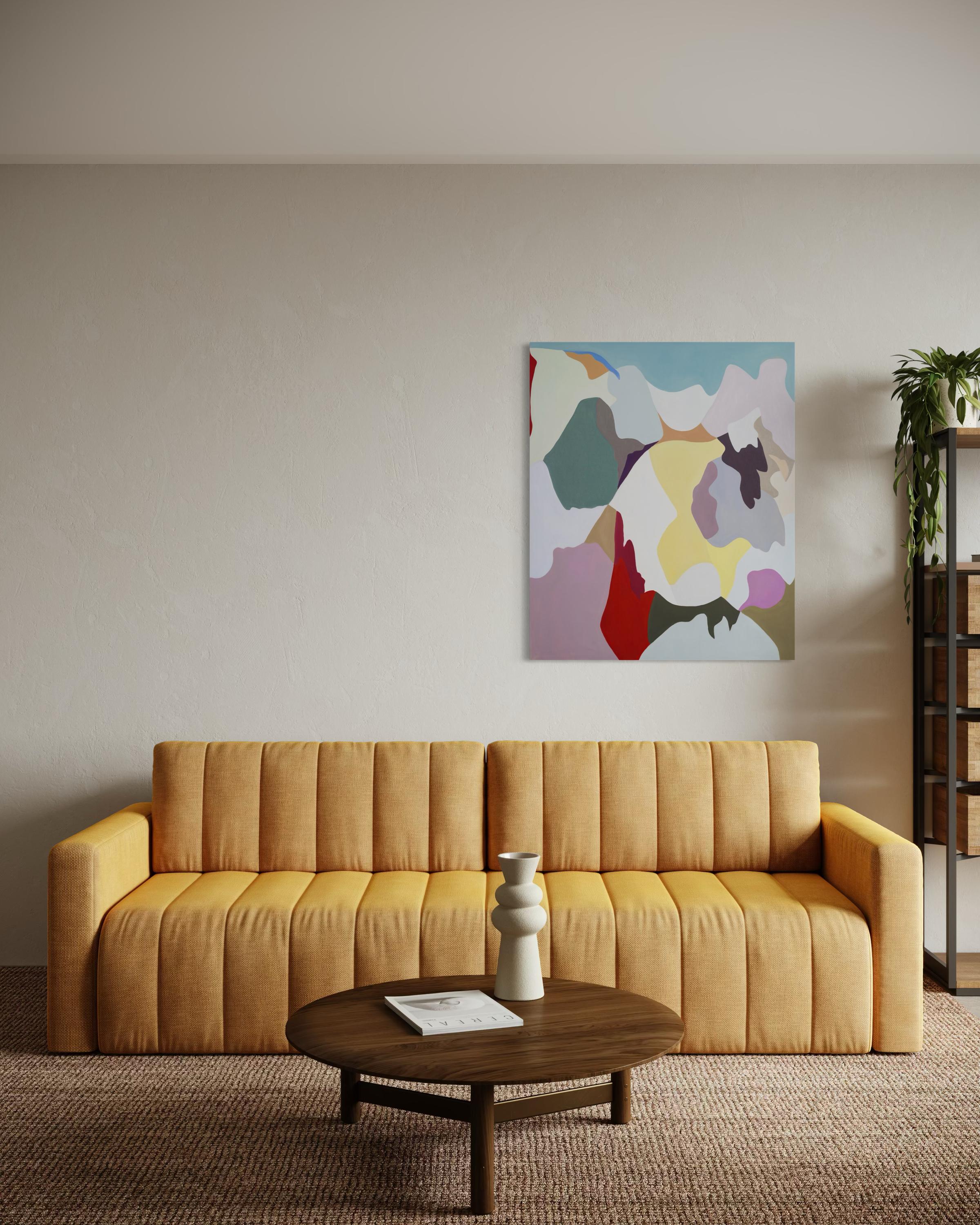Les espaces intérieurs. Con Rojo - Gris Landscape Painting par Trucco Florencia
