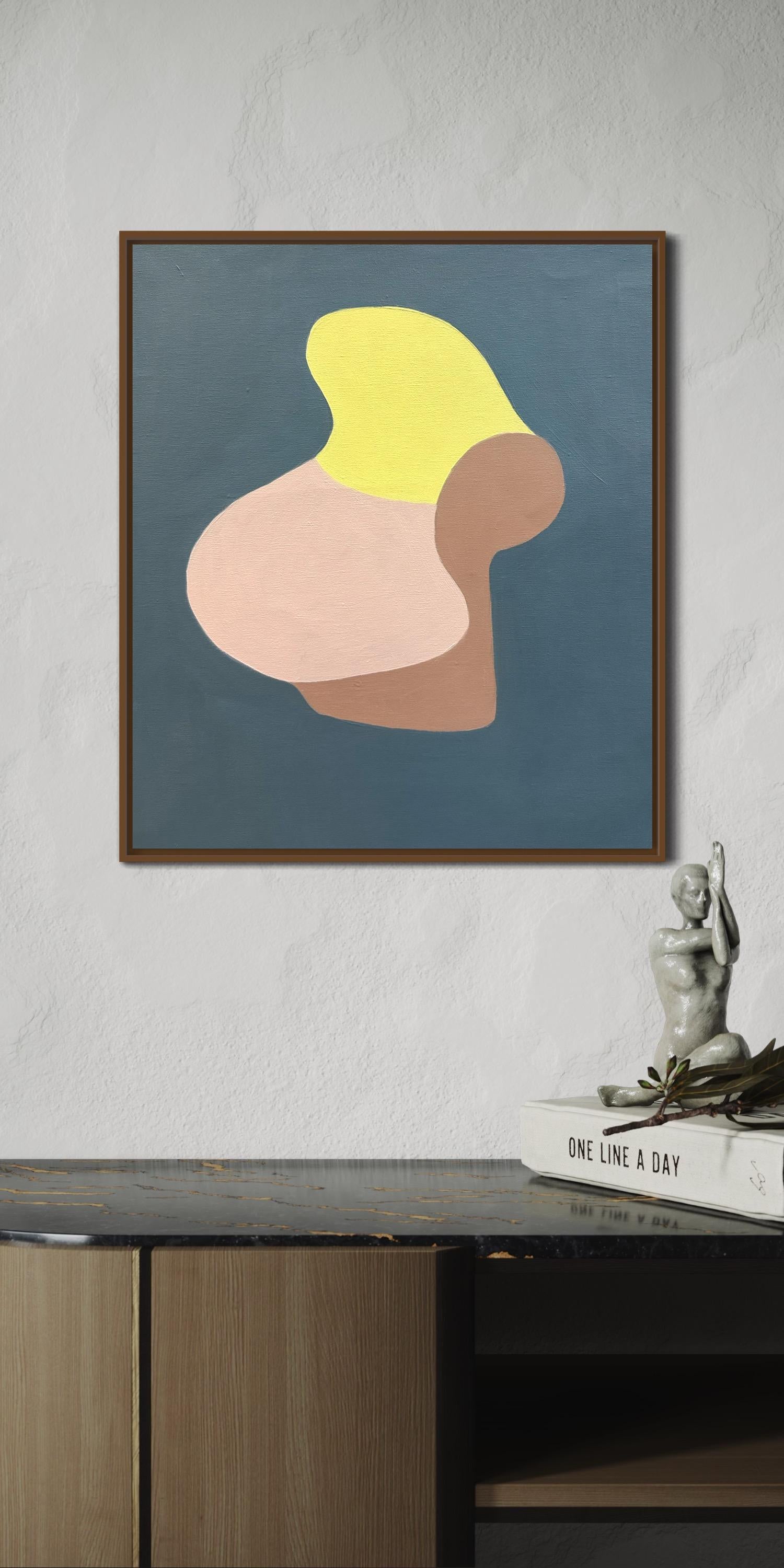 Unbetitelt. Serie Criaturas 2024.  Abstrakter, neutraler Stil. Grau, braun und gelb – Painting von Trucco Florencia