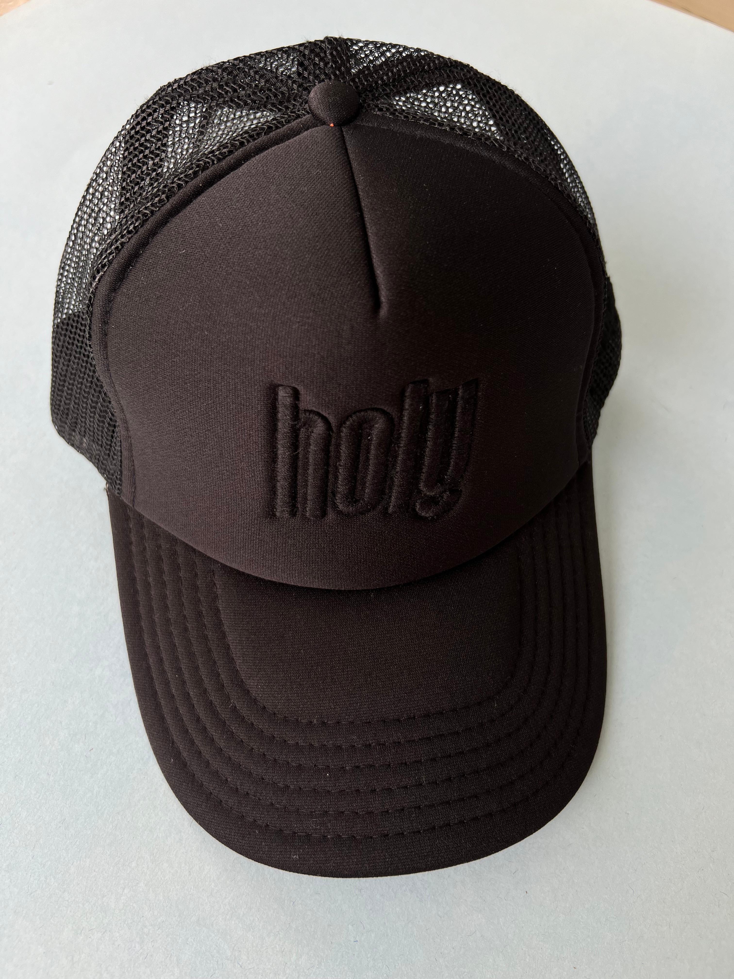 Trucker Hat Black on Black Holy Embroidery Unisex 9
