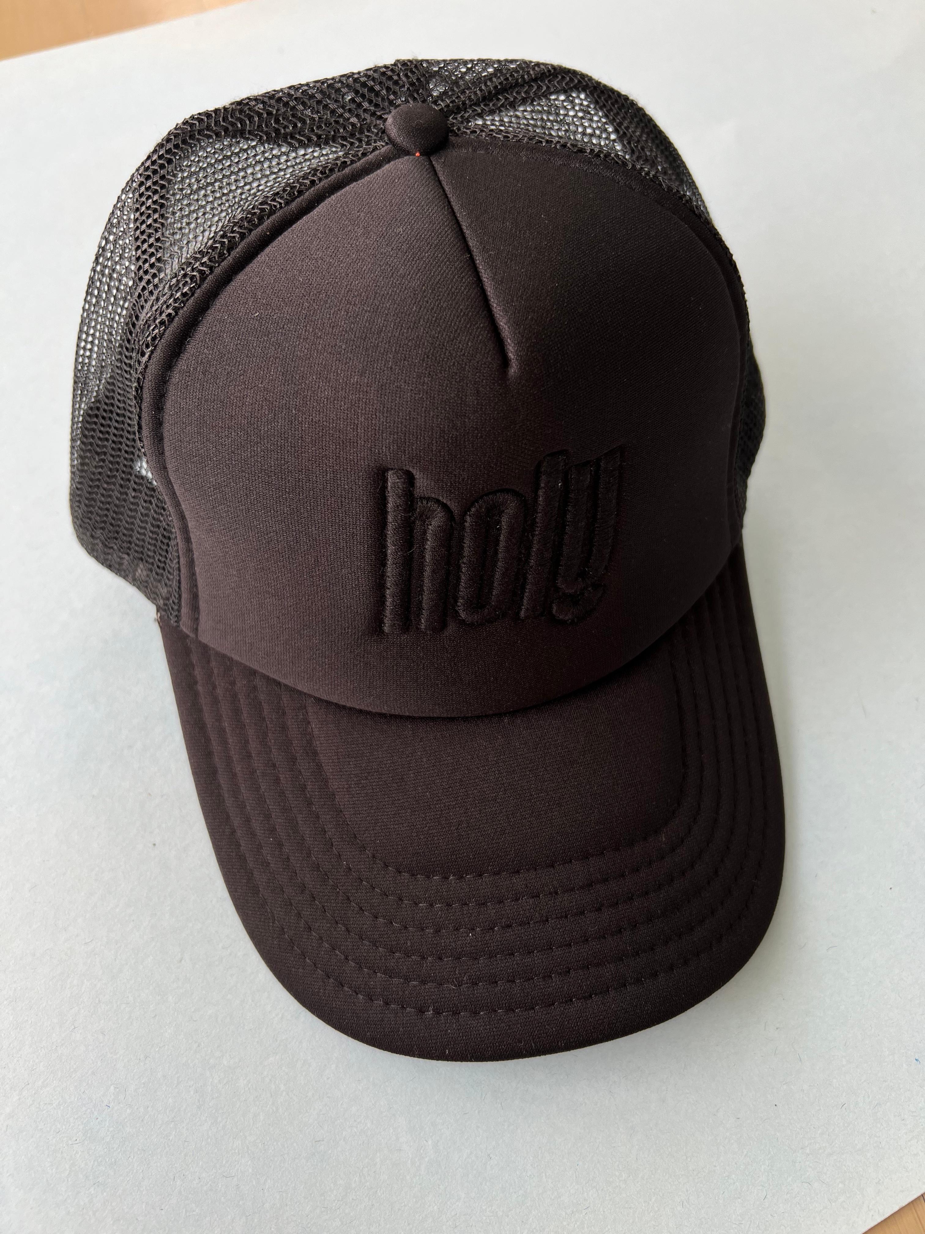Trucker Hat Black on Black Holy Embroidery Unisex In New Condition In Los Angeles, CA