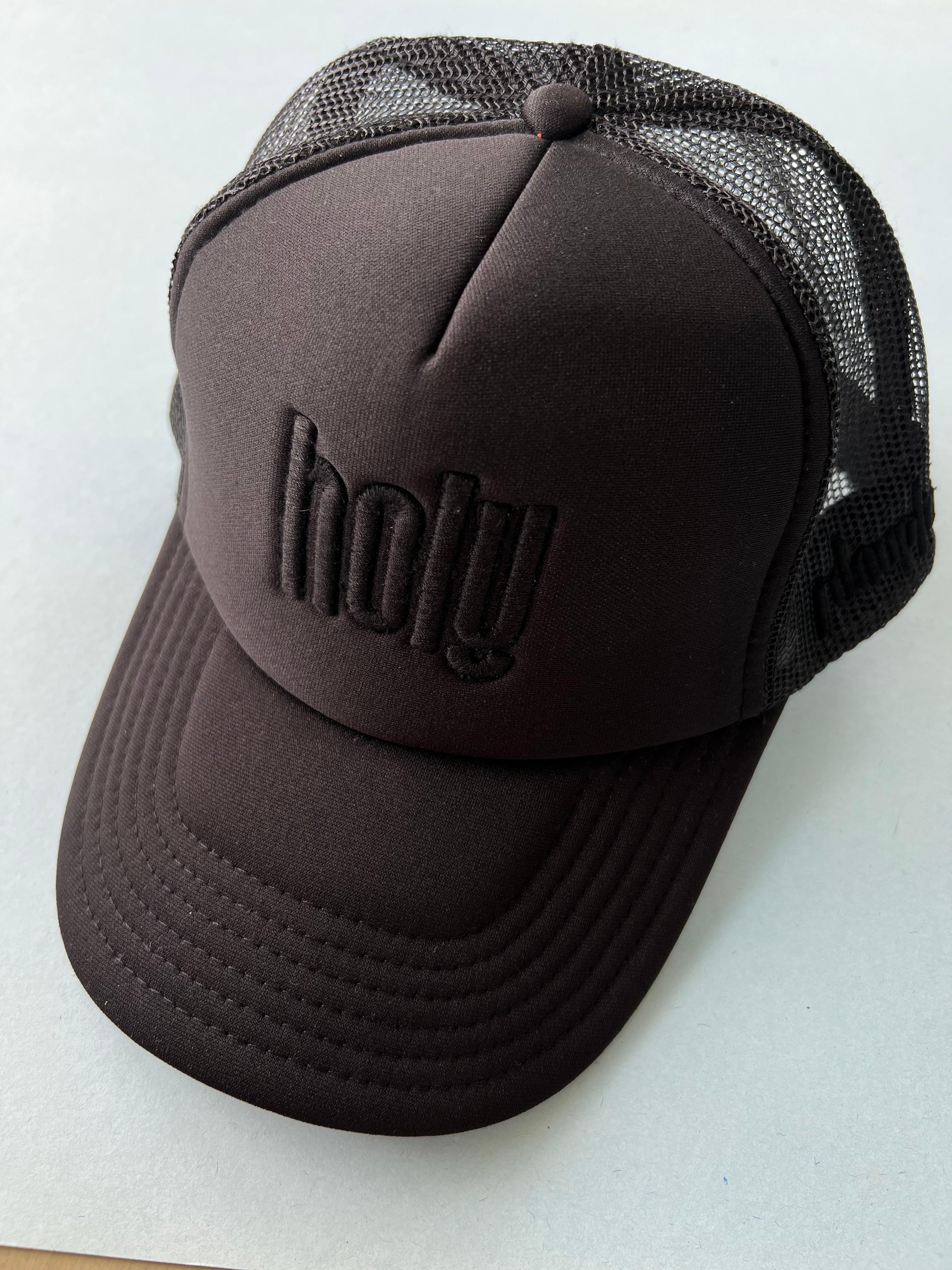 Trucker Hat Black on Black Holy Embroidery Unisex 3
