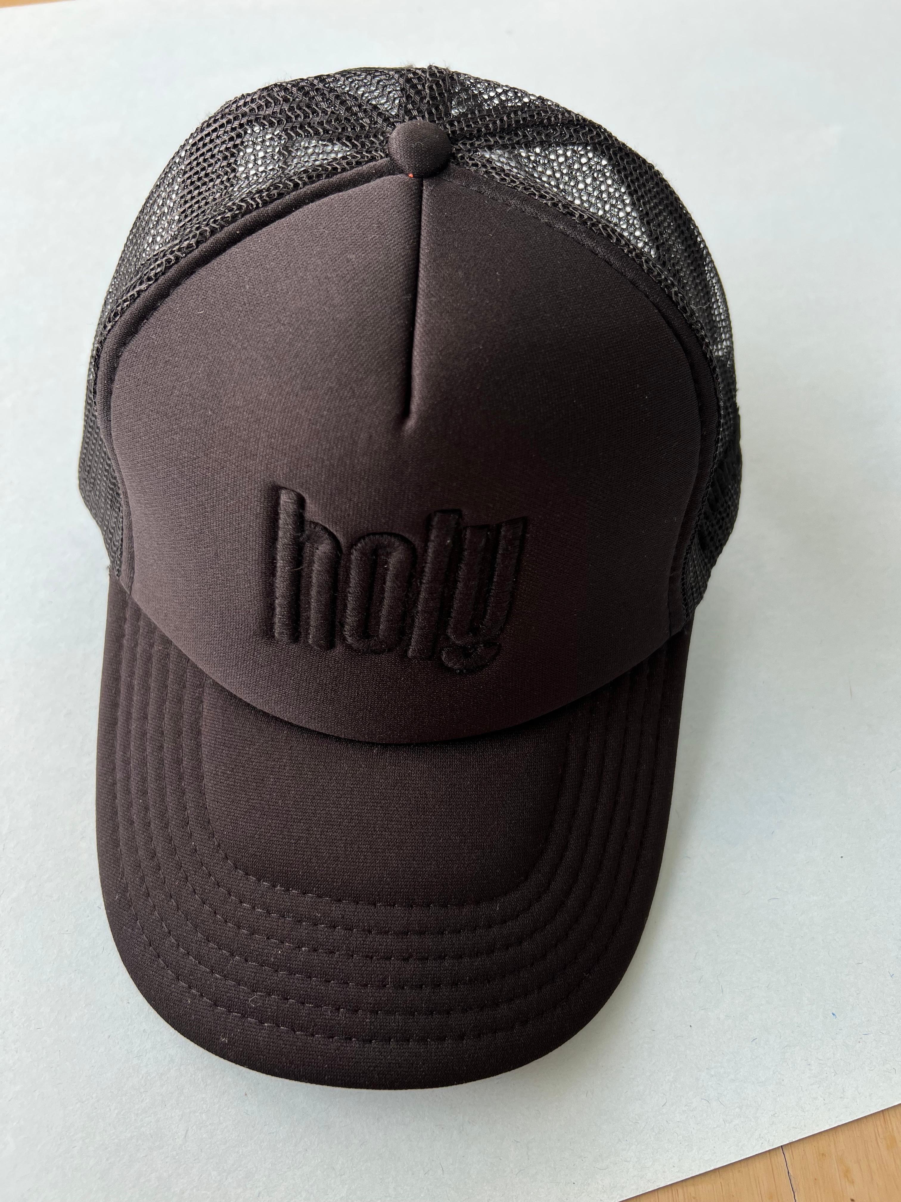 Trucker Hat Black on Black Holy Embroidery Unisex 6