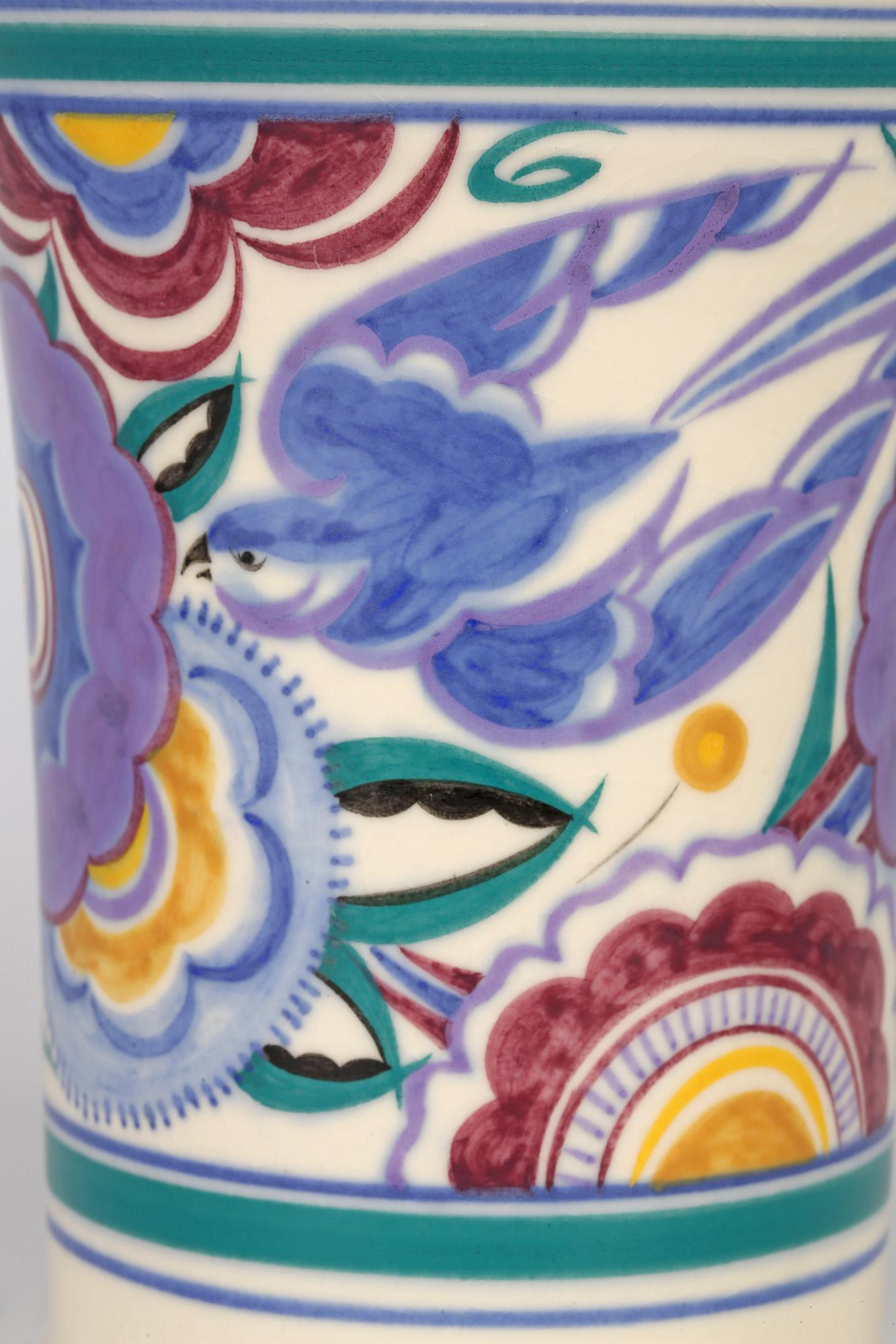 English Truda Carter Poole Pottery Art Deco Bluebird Art Pottery Vase