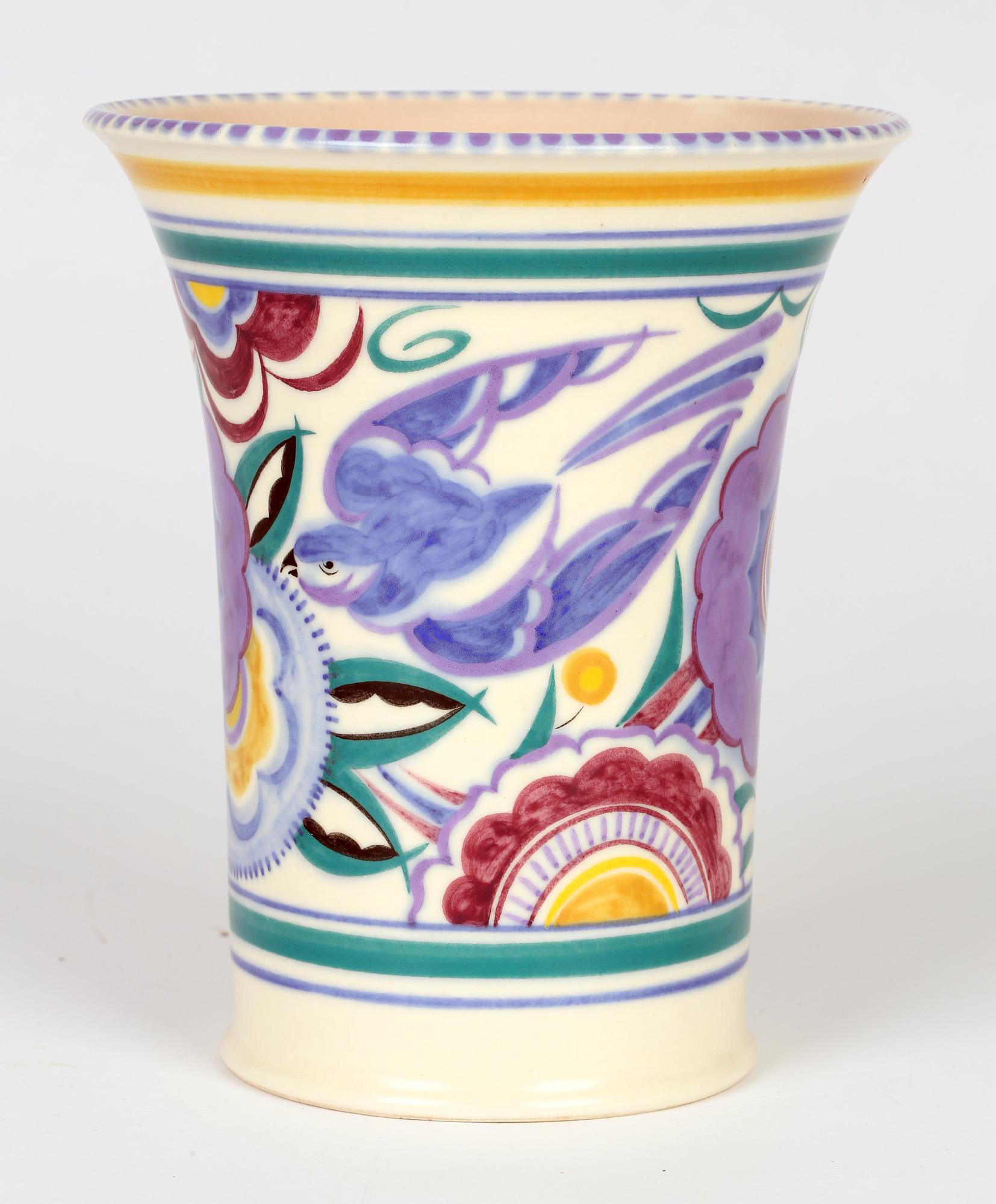 Hand-Crafted Truda Carter Poole Pottery Art Deco Bluebird Art Pottery Vase