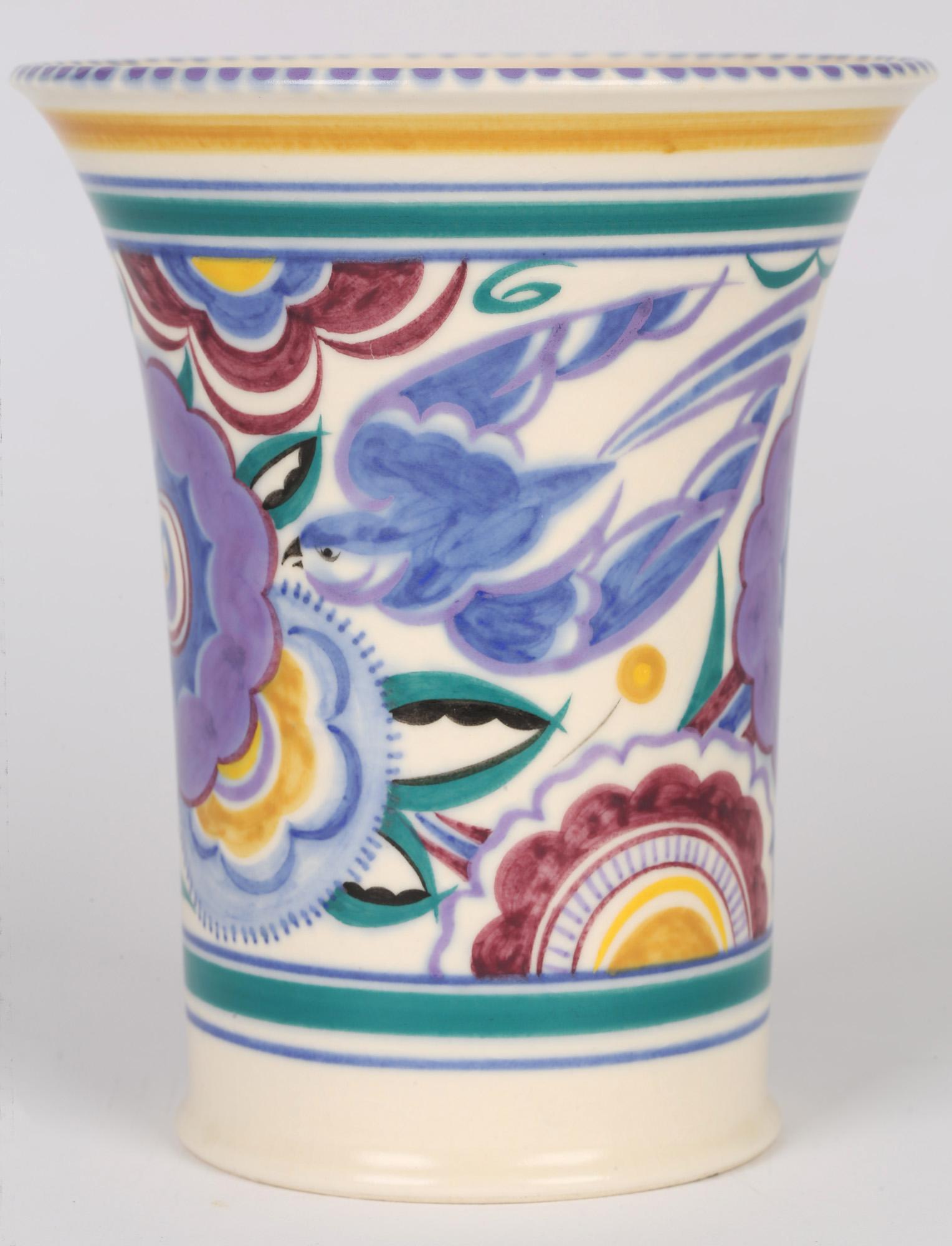Mid-20th Century Truda Carter Poole Pottery Art Deco Bluebird Art Pottery Vase