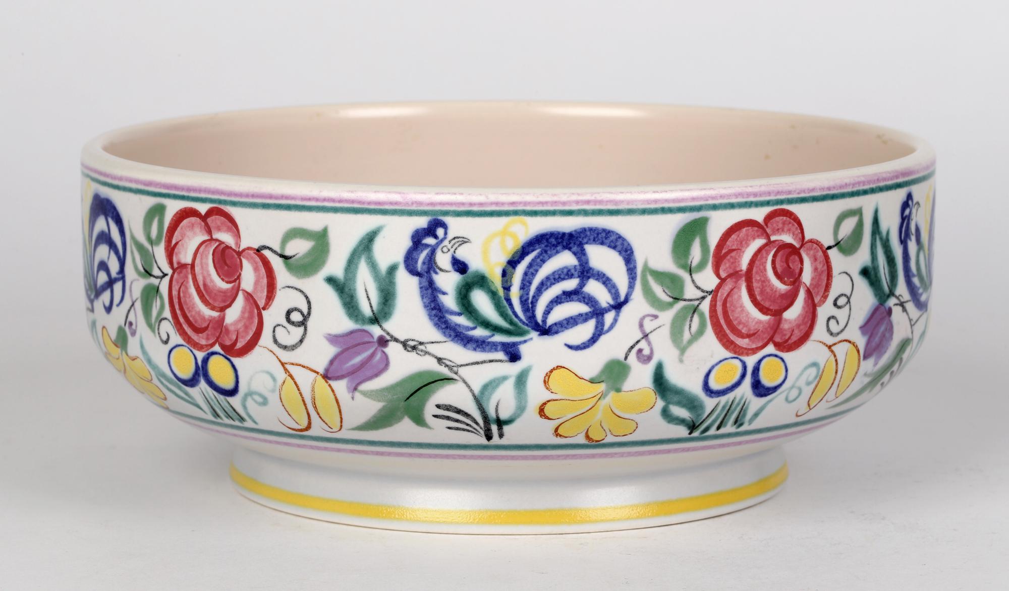Truda Carter Poole Pottery Blauer Hahn Muster handgemalte Schale (Keramik) im Angebot