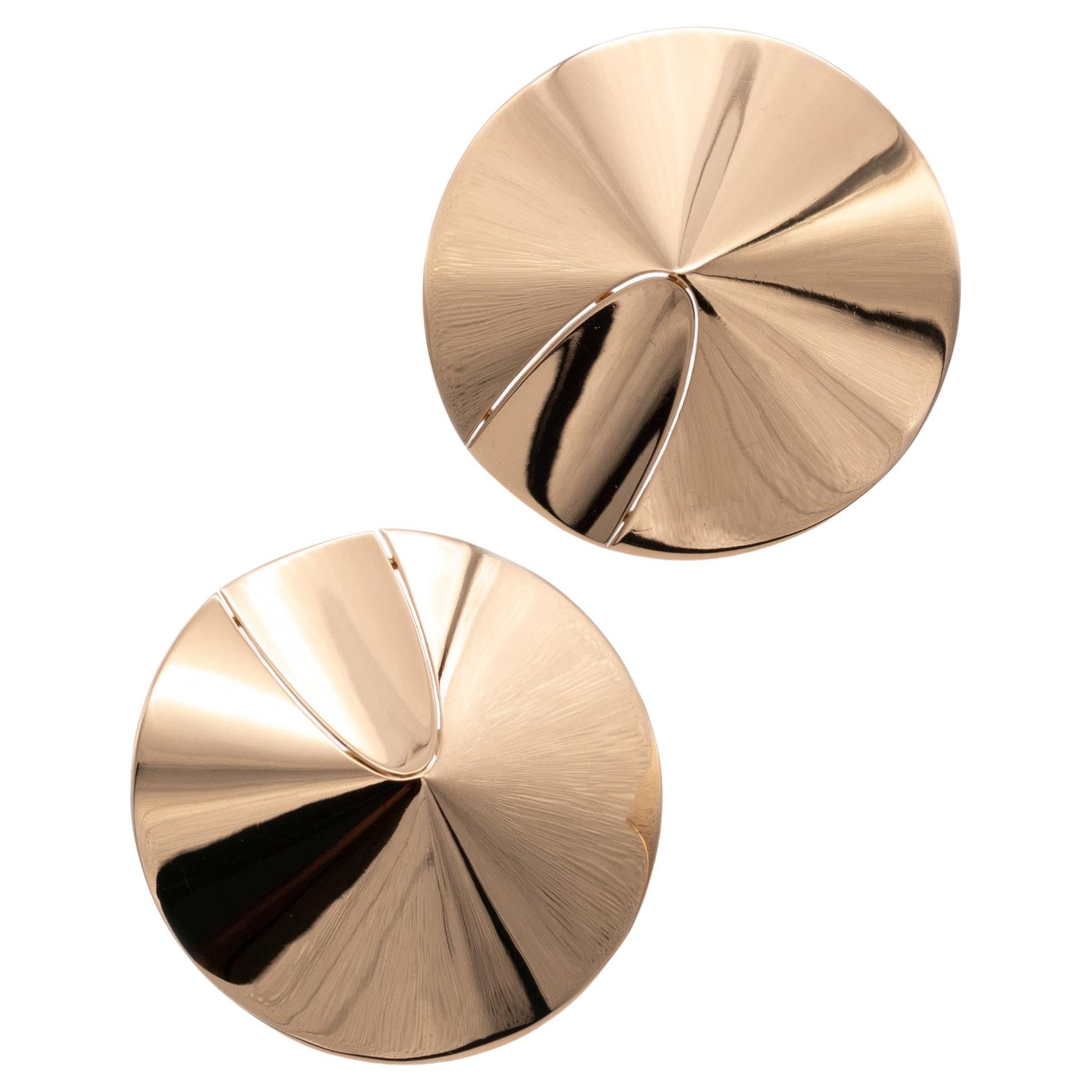 Trudel by Kurt Aepli 1970 Swiss Geometric Clips Earrings in Polished 18kt Gold