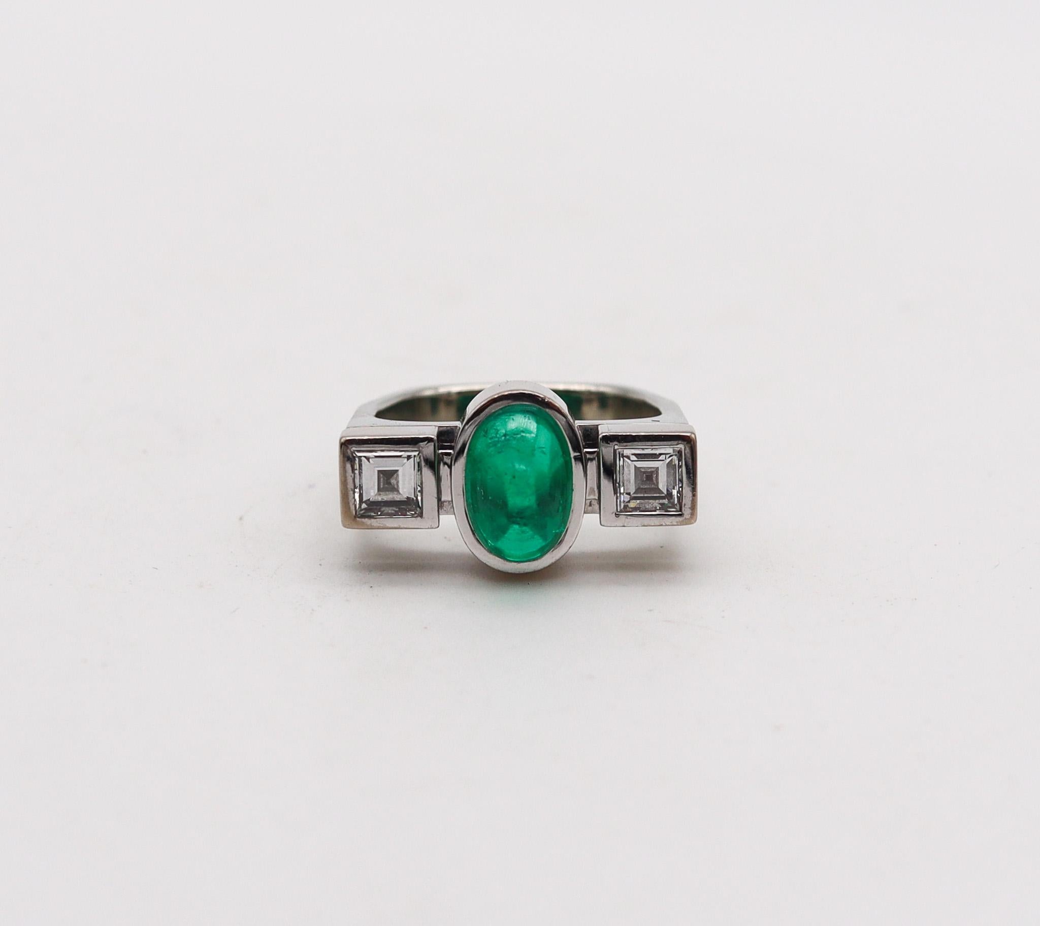 Cabochon Trudel By Kurt Aepli Geometric Ring 18Kt Gold With 3.02 Ctw Emerald And Diamonds For Sale