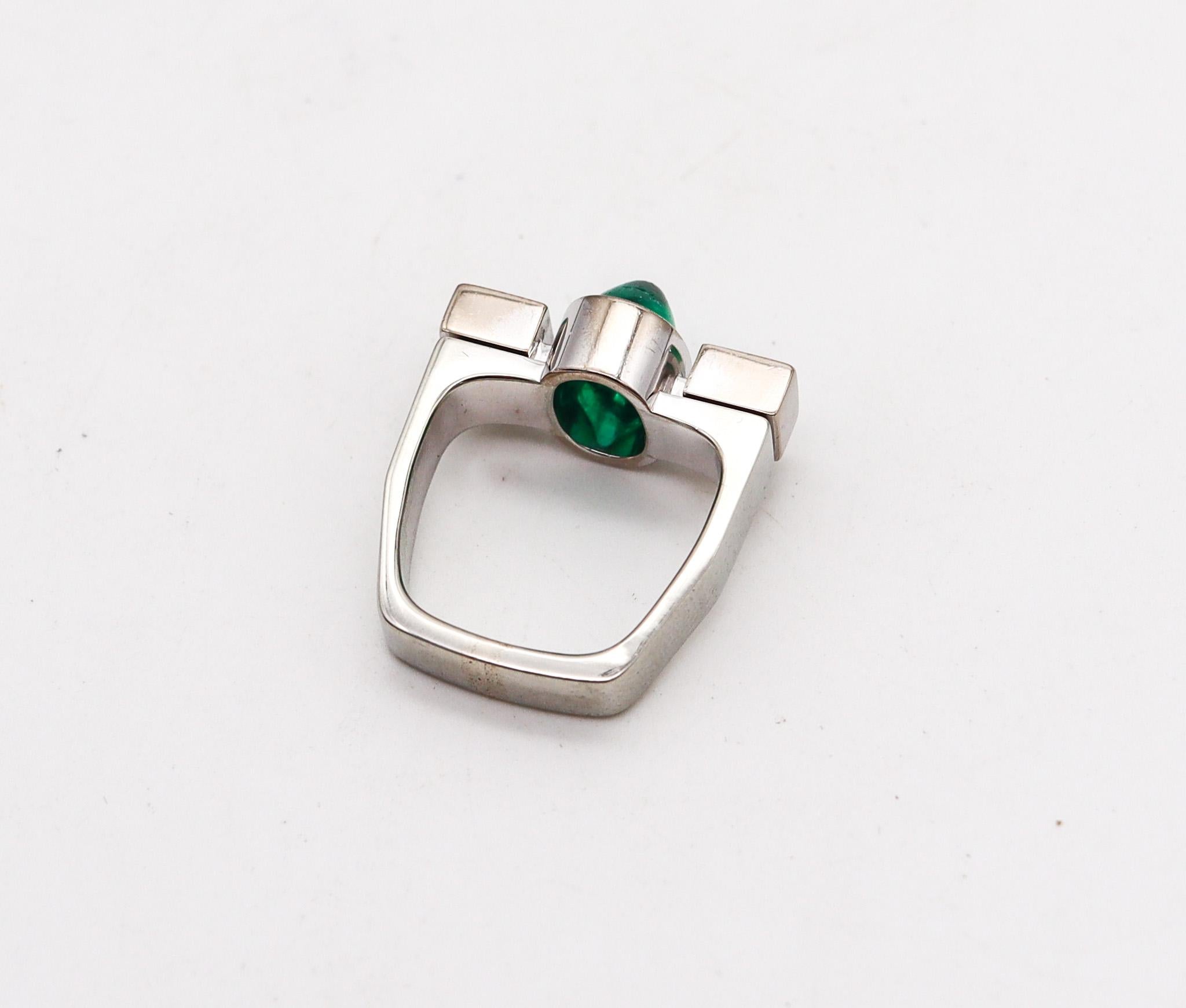 Trudel By Kurt Aepli Geometric Ring 18Kt Gold With 3.02 Ctw Emerald And Diamonds In Excellent Condition For Sale In Miami, FL