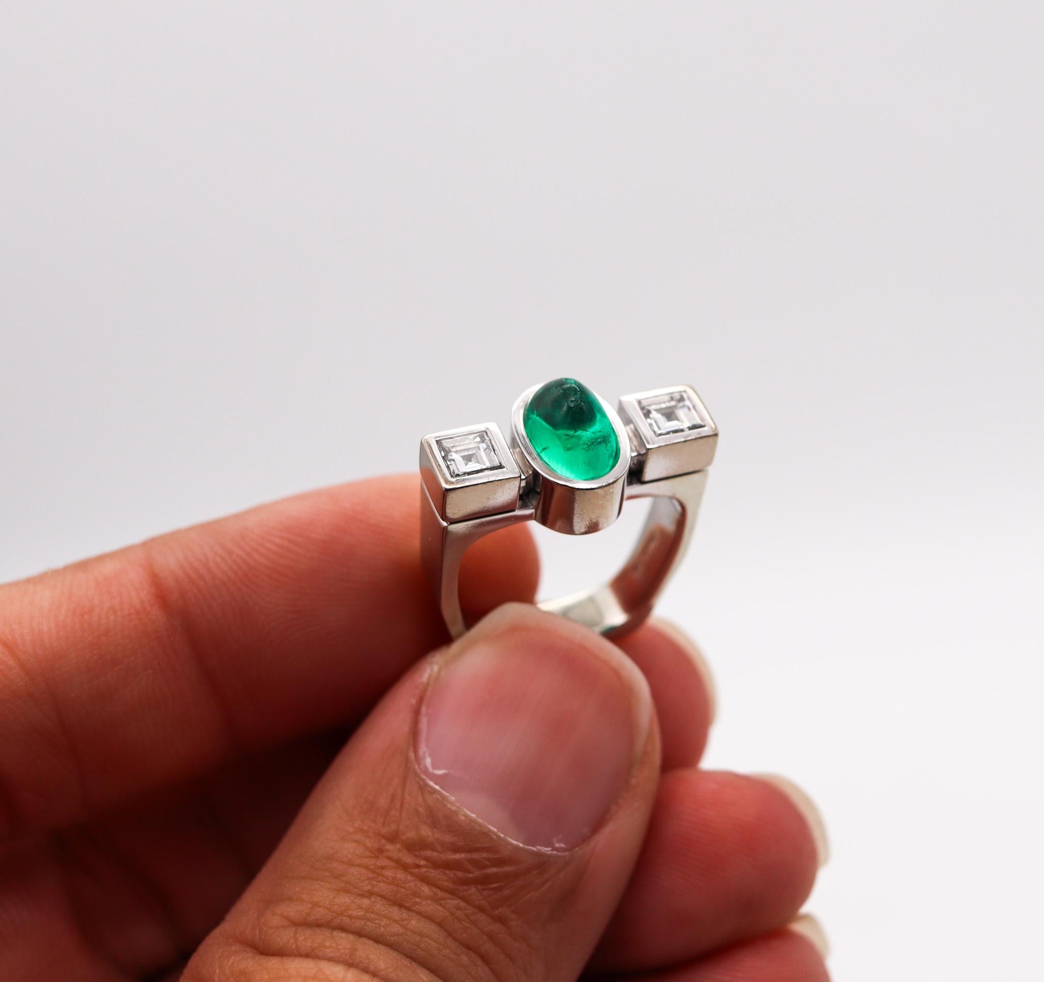 Trudel By Kurt Aepli Geometric Ring 18Kt Gold With 3.02 Ctw Emerald And Diamonds For Sale 2
