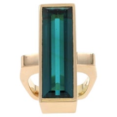Trudel Modernista Turmalina Indicolita Anillo de Cóctel Vintage Oro18k Rect13,28ct