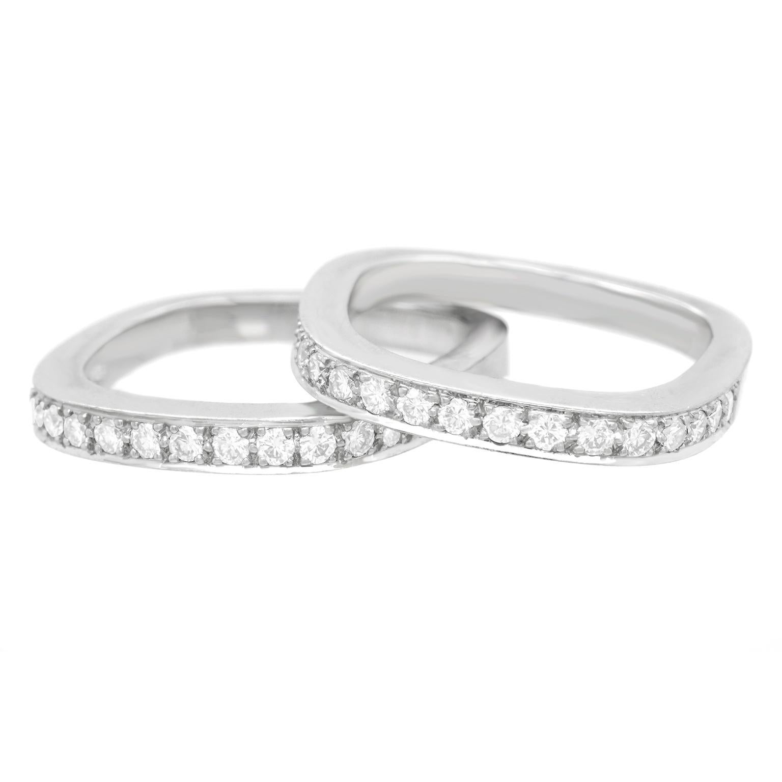 Brilliant Cut Trudel Swiss Modern Diamond-Set Pair of Gold Bands For Sale