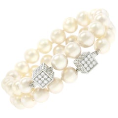 Trudel Swiss Modern Pearl and Diamond-Set Gold Bracelets