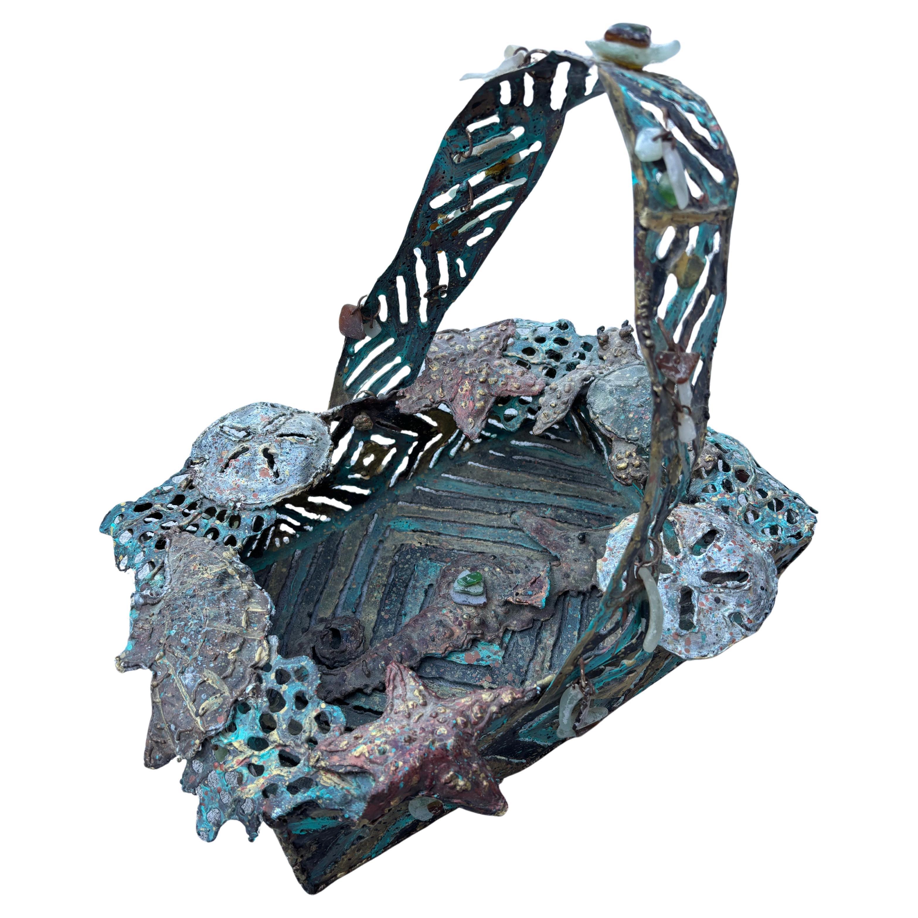 Trudi Gilliam Torch Cut and welded Sea Themed Metal Basket For Sale