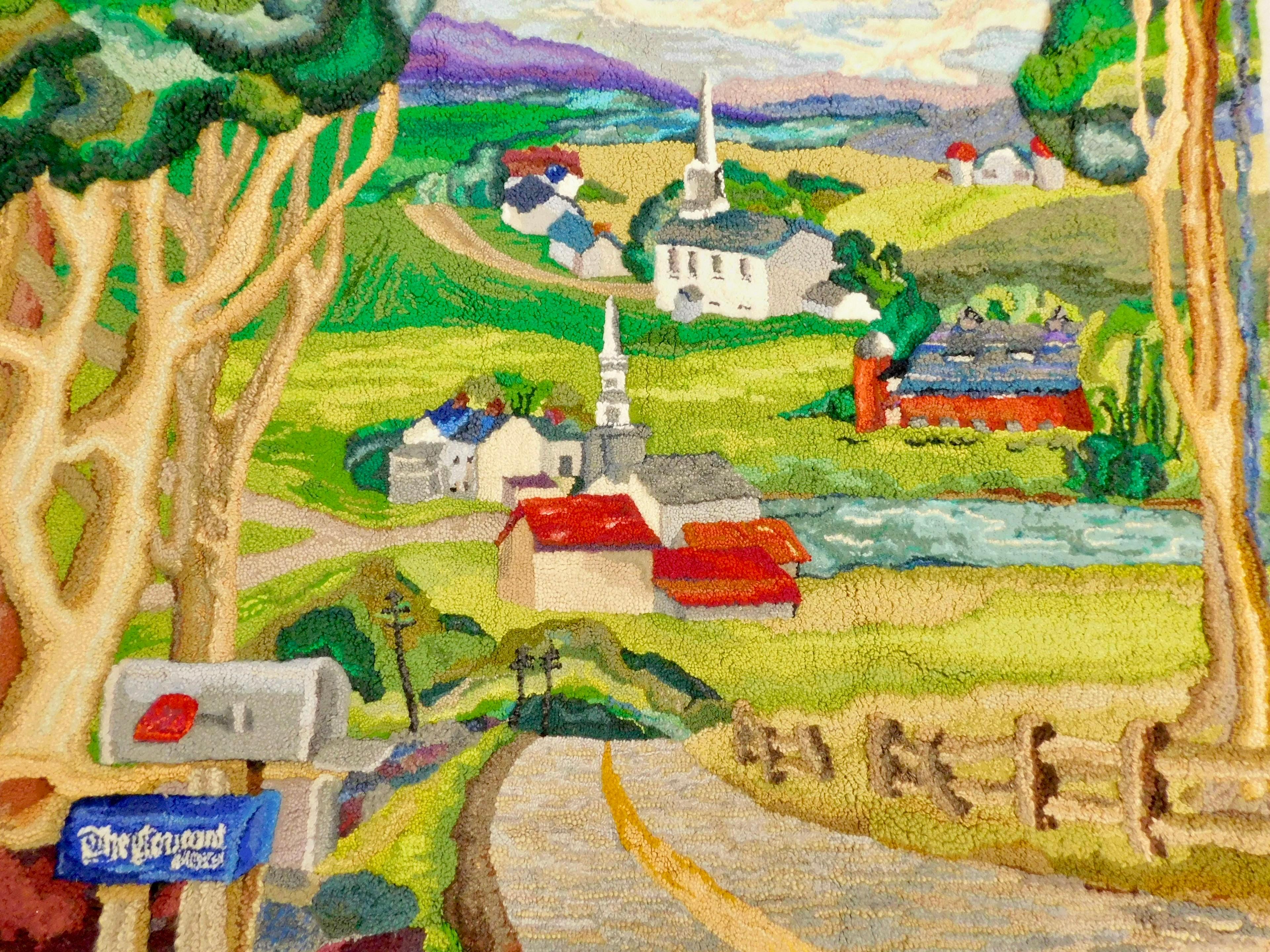 Grande arazzo da parete in lana con ganci di arte popolare americana - Mixed Media Art Arte popolare di Trudi Shippenberg