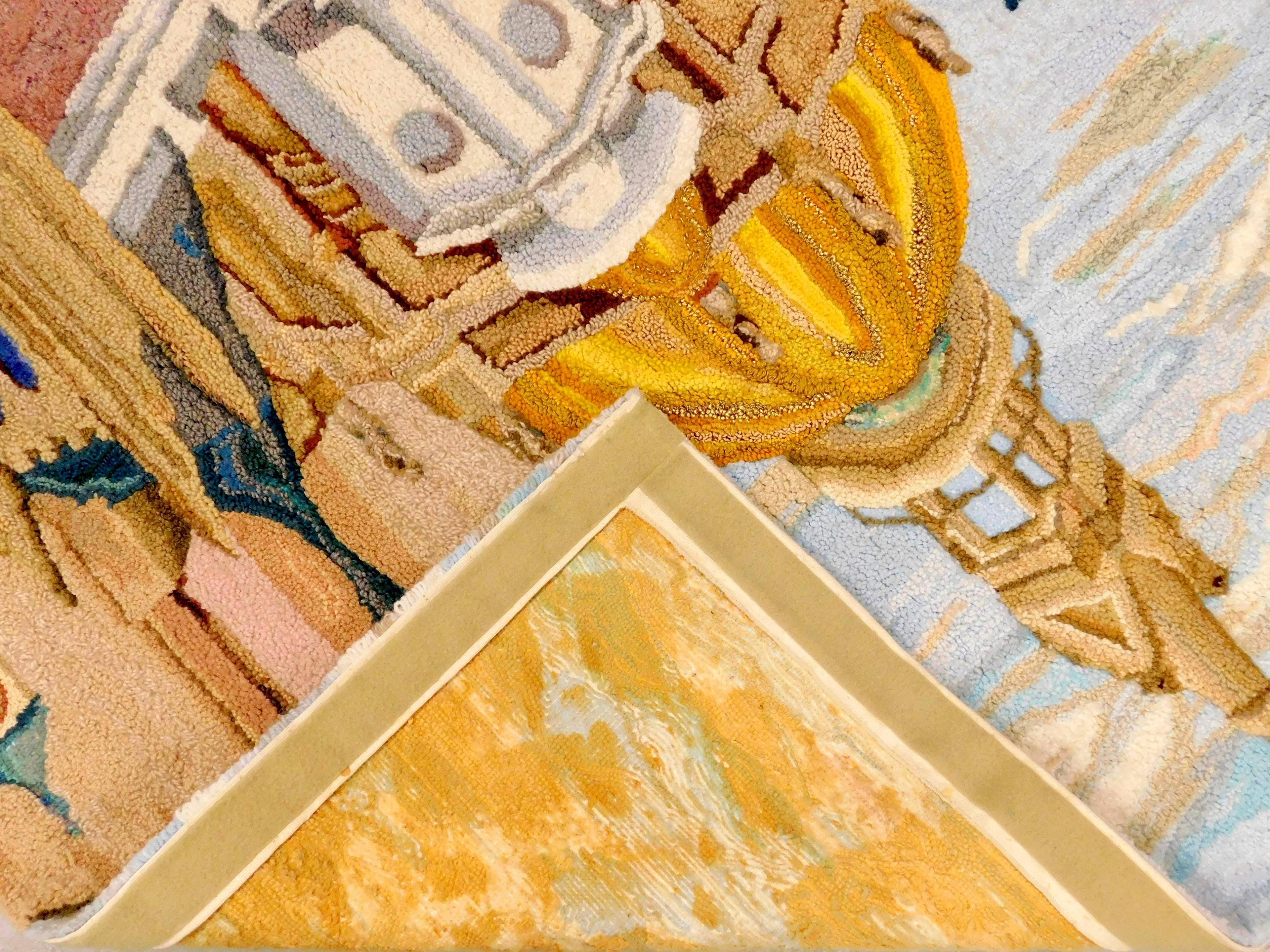 Grande arazzo da parete in lana con ganci di arte popolare americana in vendita 1