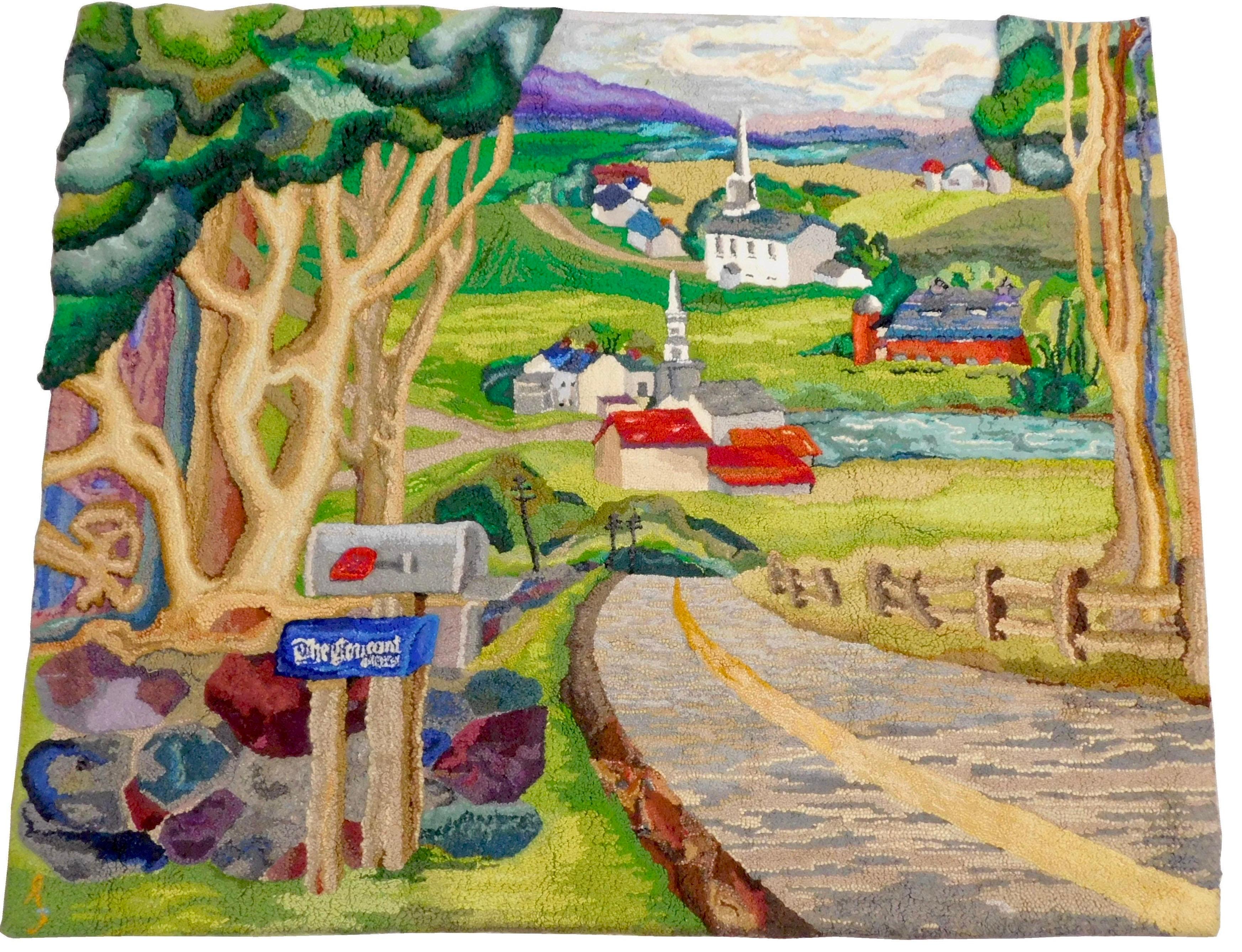 Grande arazzo da parete in lana con ganci di arte popolare americana - Mixed Media Art di Trudi Shippenberg