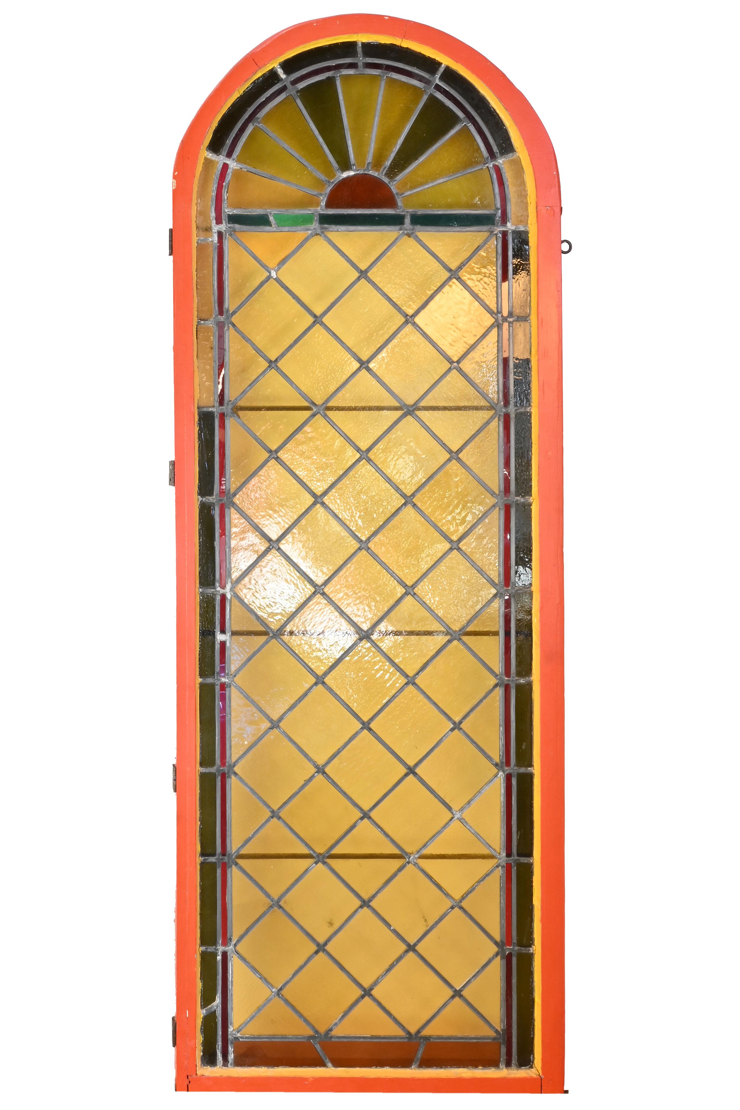 American True Arch Topped Stained Glass Window with Sunburst For Sale