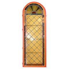 True Arch Topped Stained Glass Window with Sunburst