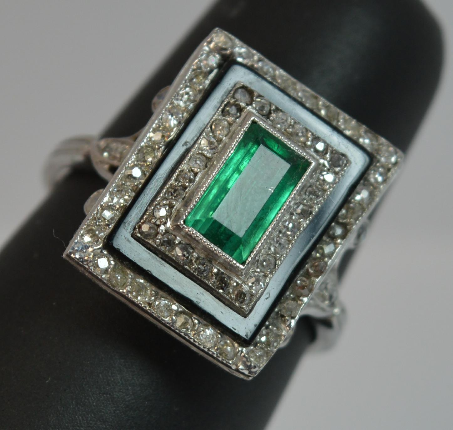 True Art Deco Platinum Emerald Diamond and Onyx Panel Ring 5